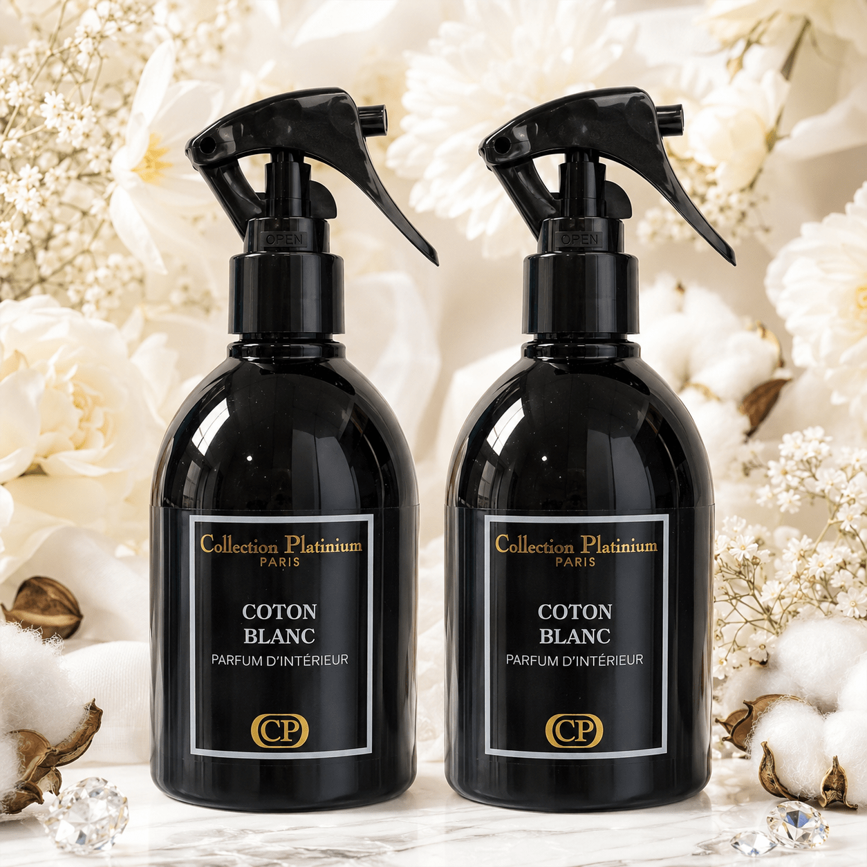 TEMU Lot de 2 Sprays d’Ambiance parfums Collection PlatiniumCOTON BLANC 250ml+250ml