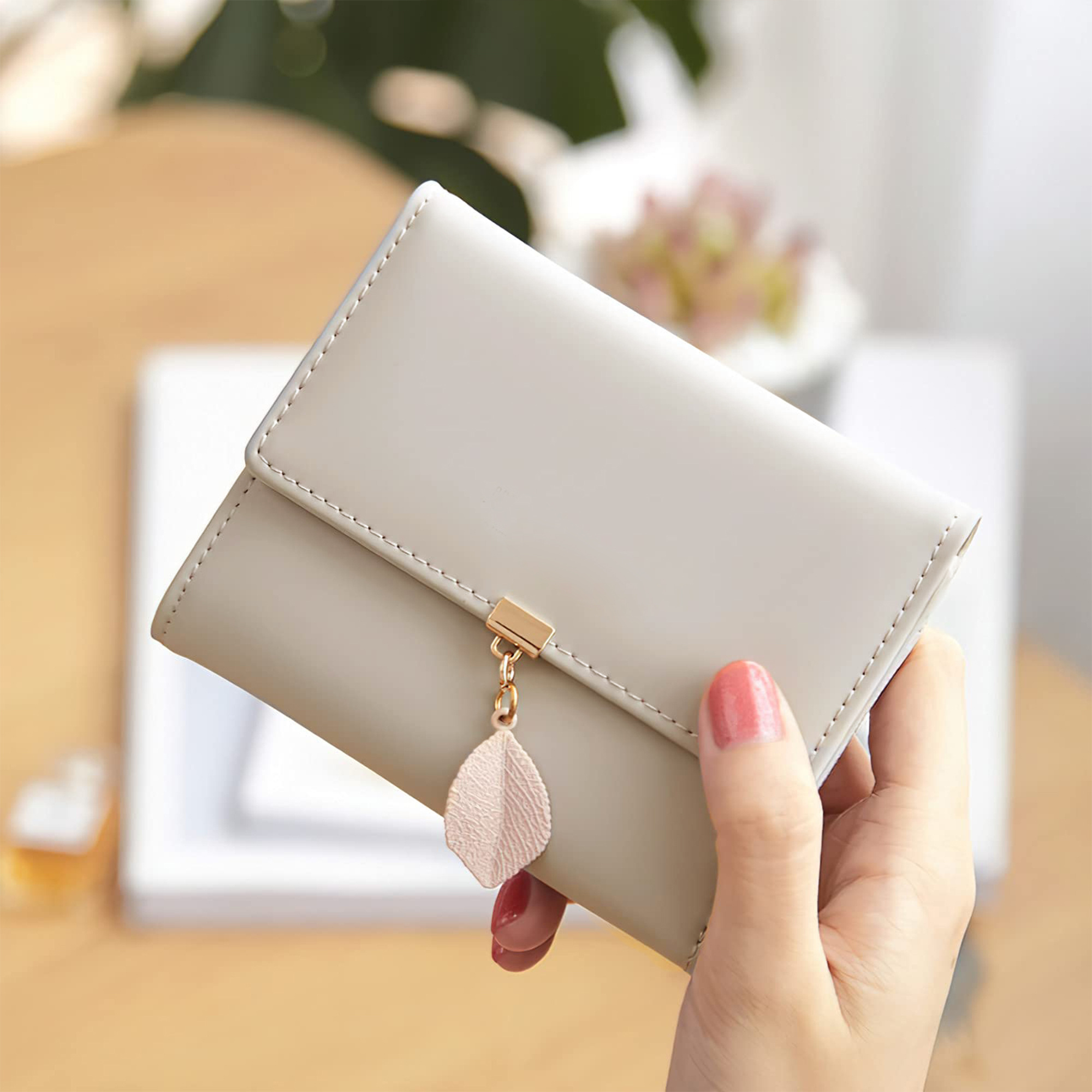 Mofut Damen Wallet - Small Compact Wallet Made Of Pu Leather With Coin Compartment, Card Slots & Id Window