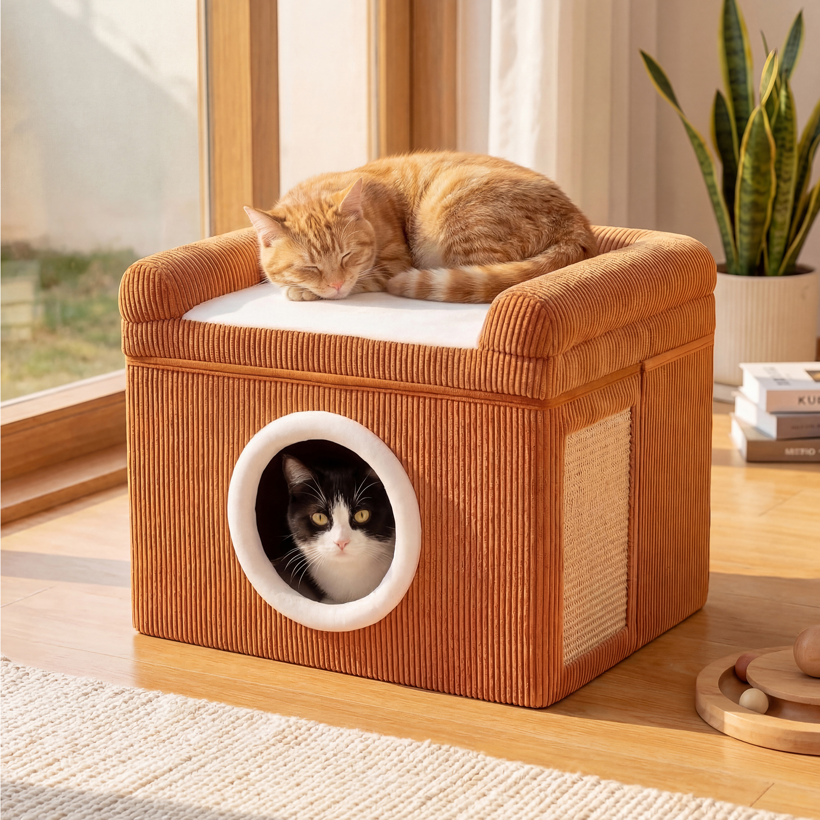 Image of Cat Cave, Cat House With Sisal Scratching Mat & Top Perch With Raised Edges, Cat Bed For Kittens With Non-slip Base, Indoor Cat Shelter, 49 X 41 X 39 Cm