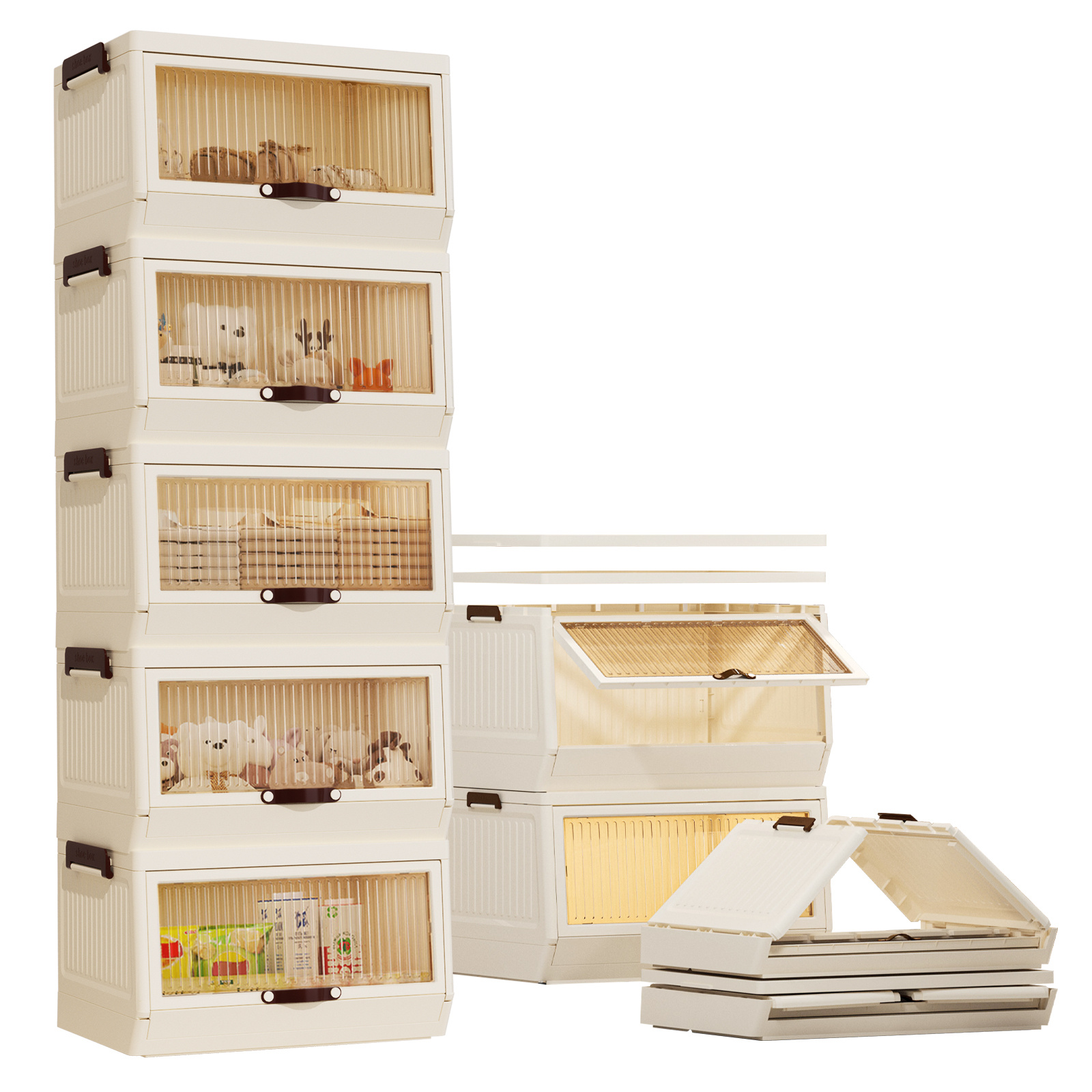 Image of ® Large Storage Box With Lid, Foldable Plastic Storage Boxes, Stackable Wardrobe Organizer With For Home, Office, Basement (46cm Wide, 5 Compartments, 3 Compartments)