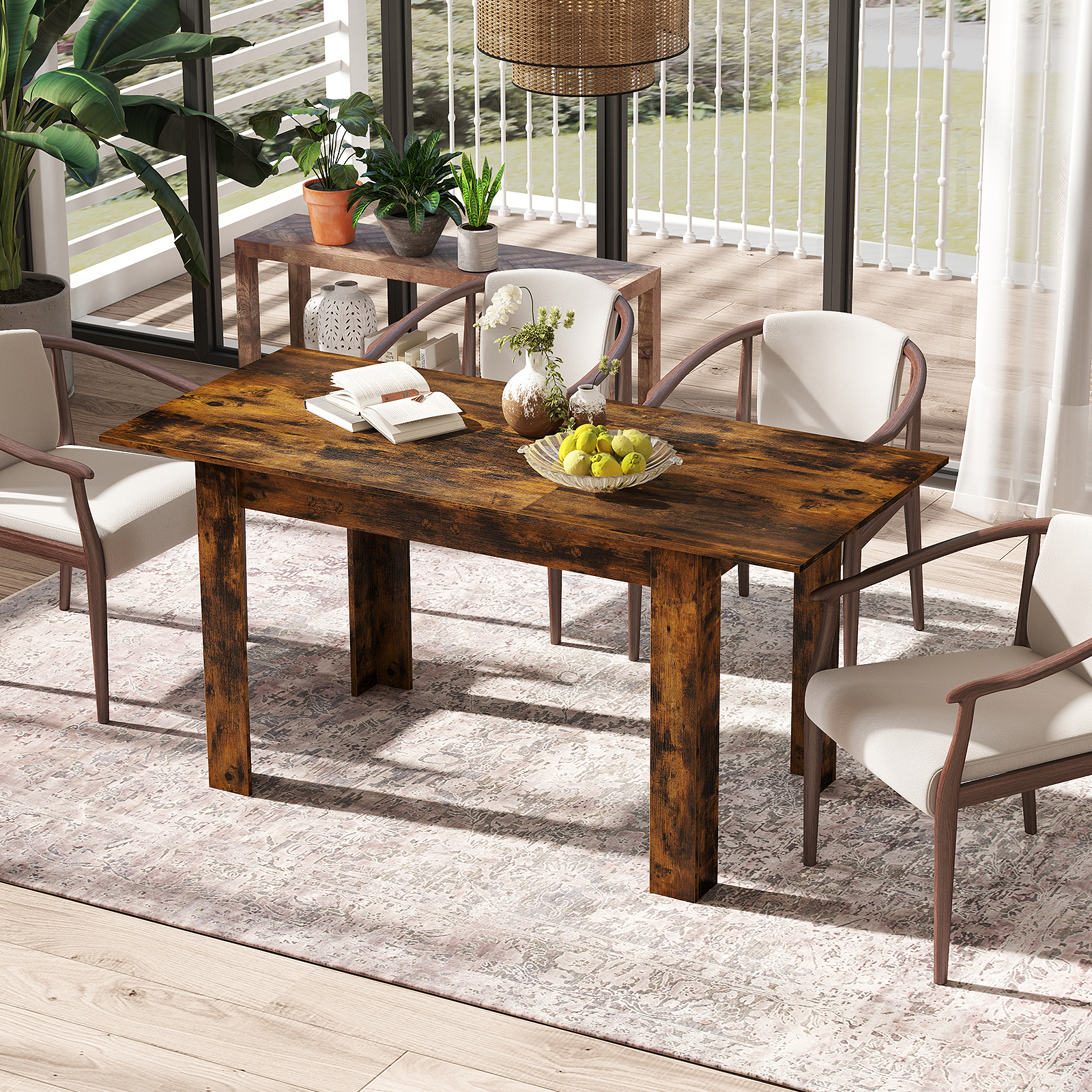 Extendable Dining Table, Modern Kitchen Table W/ Adjustable Tabletop, L-shaped Legs, Large Industrial Dinner Furniture For Kitchen, Dining Room, 110 Kg Load Capacity, 158 X 70 X 76cm (l X W X H)