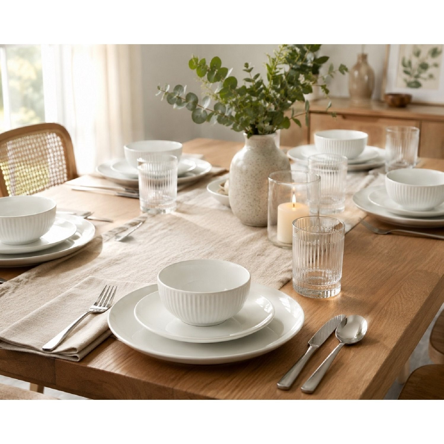 18pc Luna White Porcelain Embossed Dinner Set
