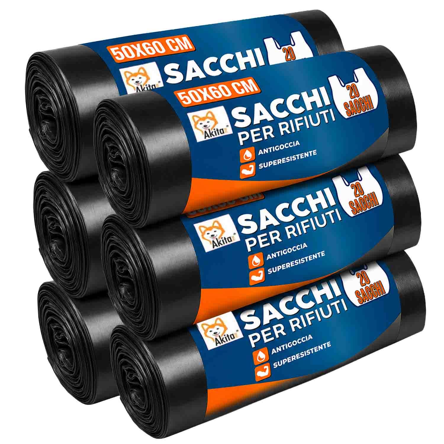 TEMU Akitaink 120 Sacchi Spazzatura 50x60 cm con Legacci, Sacchetti Antiforo Resistenti per Raccolta Rifiuti, Ideali per Cucina, Bagno, Ufficio e