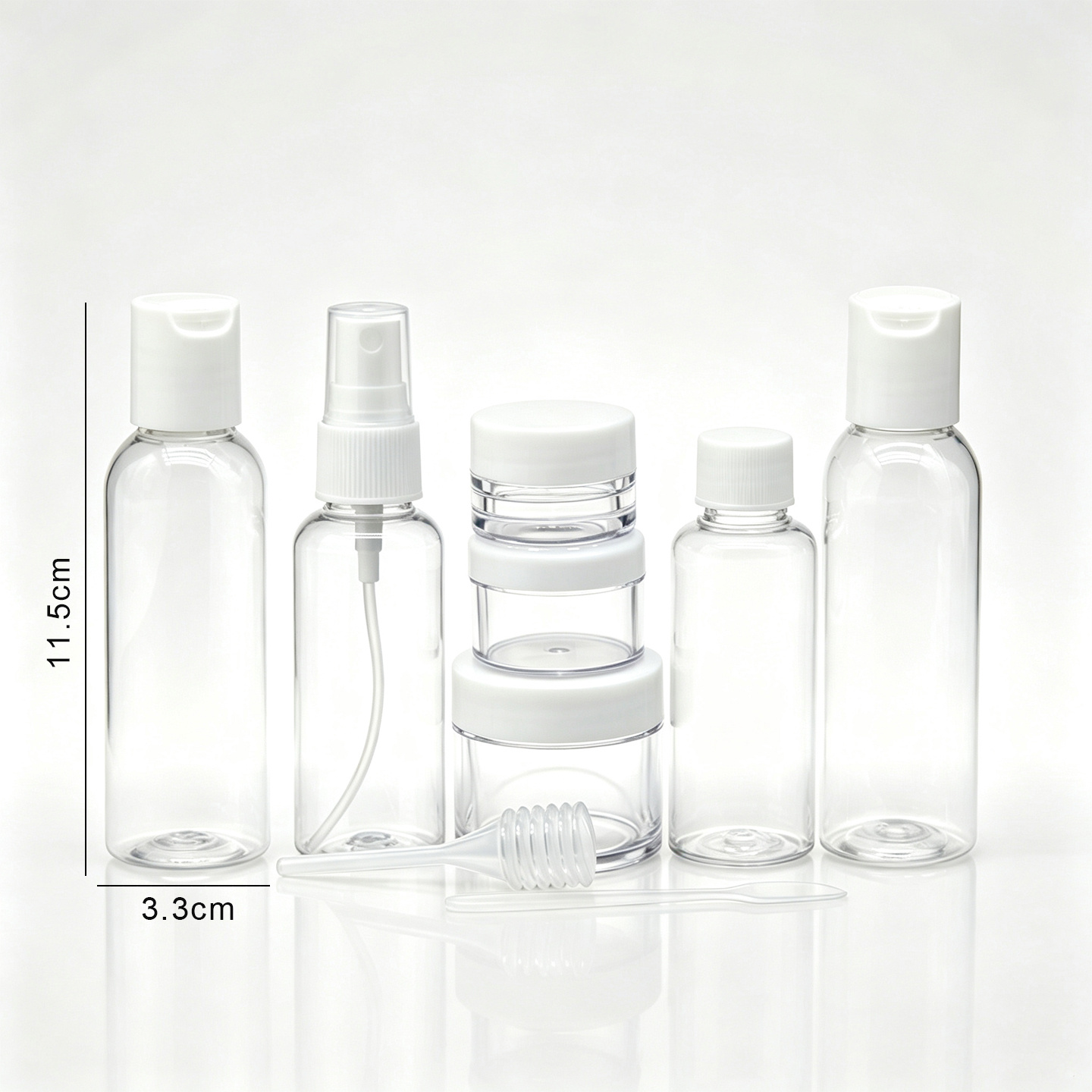 TEMU Juego de envases de viaje transparentes de plástico, set de botellas recargables para cosméticos, pulverizador, dosificador y tarros crema, 2