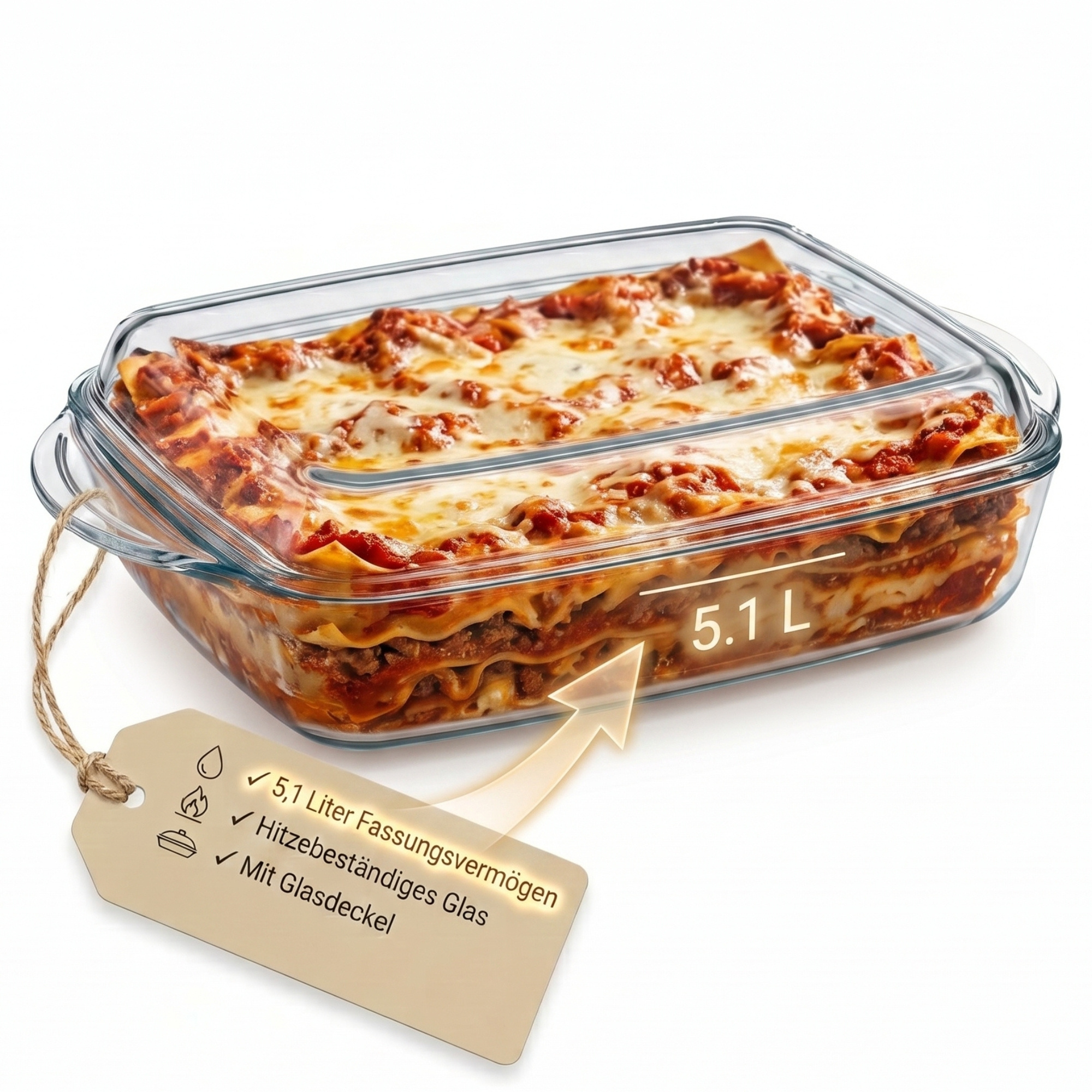 Image of 5.1 Liter Baking Dish Borcam 35x22.5x15 Cm - Glass Baking Dish With Lid Large Glass Baking Dish Glass Baking Dish With Lid Oven-safe Glass Baking Dish With Lid