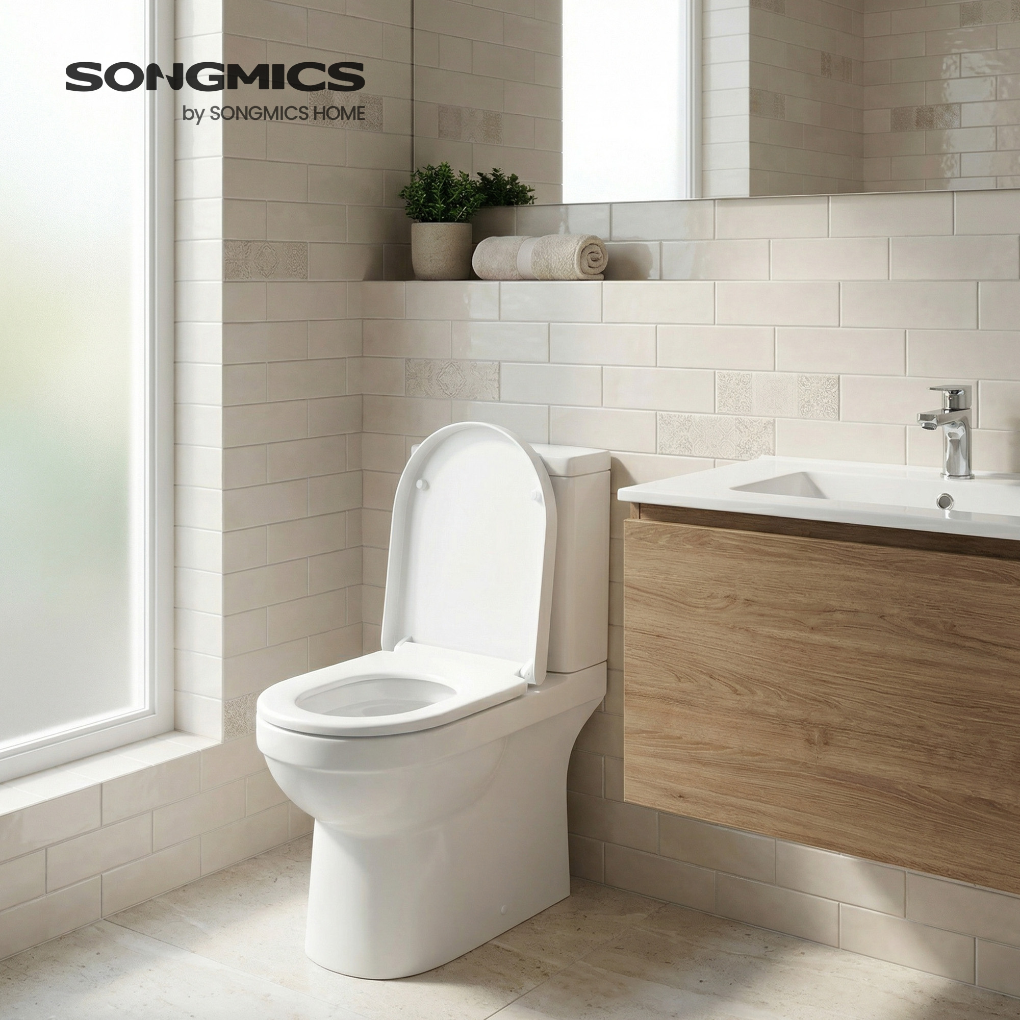 TEMU Elongated D-shaped Toilet Seats, Set Of 2, Wc Seat And Lid With Handle, Quick-release, , Pp Plastic, Supports Up To 300 Kg, White