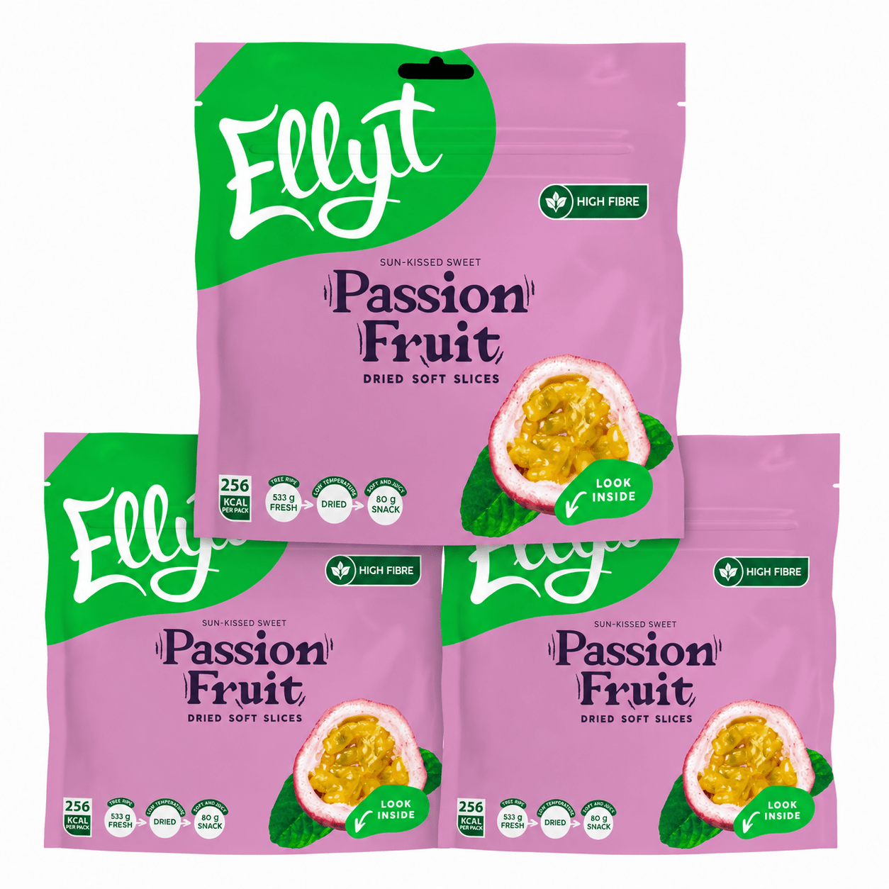 Ellyt Naturally Sweet Passion Fruit Dried Soft Slices - Getrocknete Passionsfrucht (3x80g) 240g