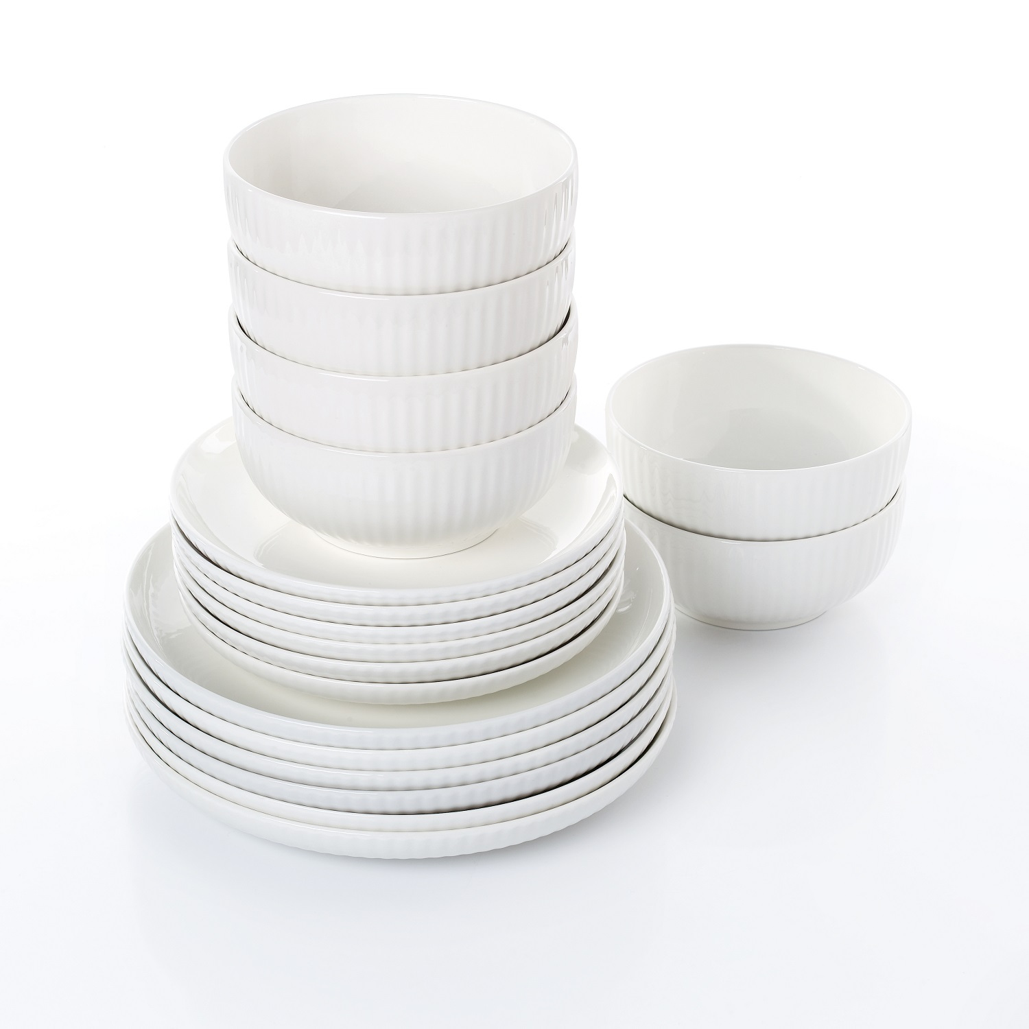 18pc Luna White Porcelain Embossed Dinner Set