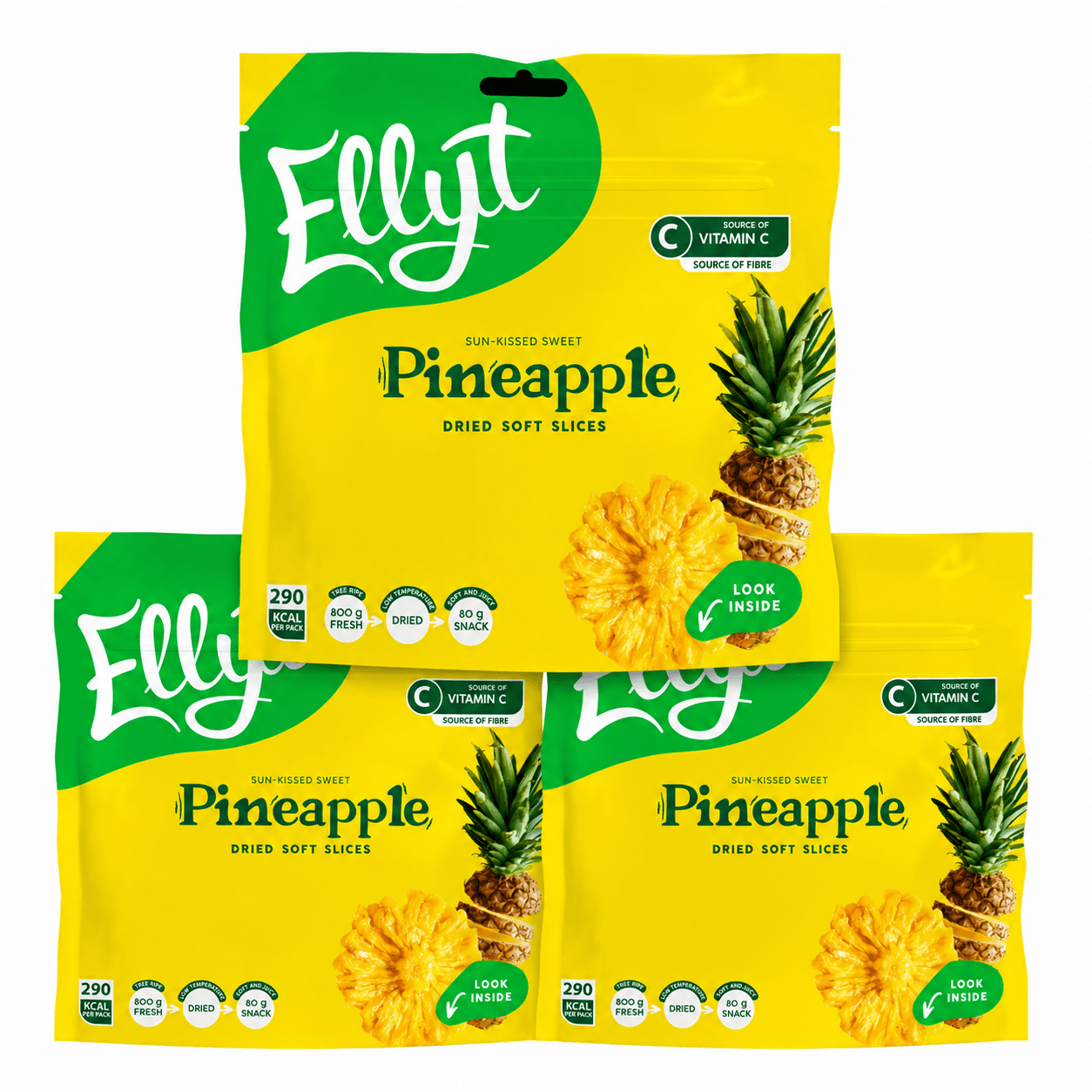 Ellyt Naturally Sweet Ananas Dried Soft Slices - Getrocknete Ananas (3x80g) 240g