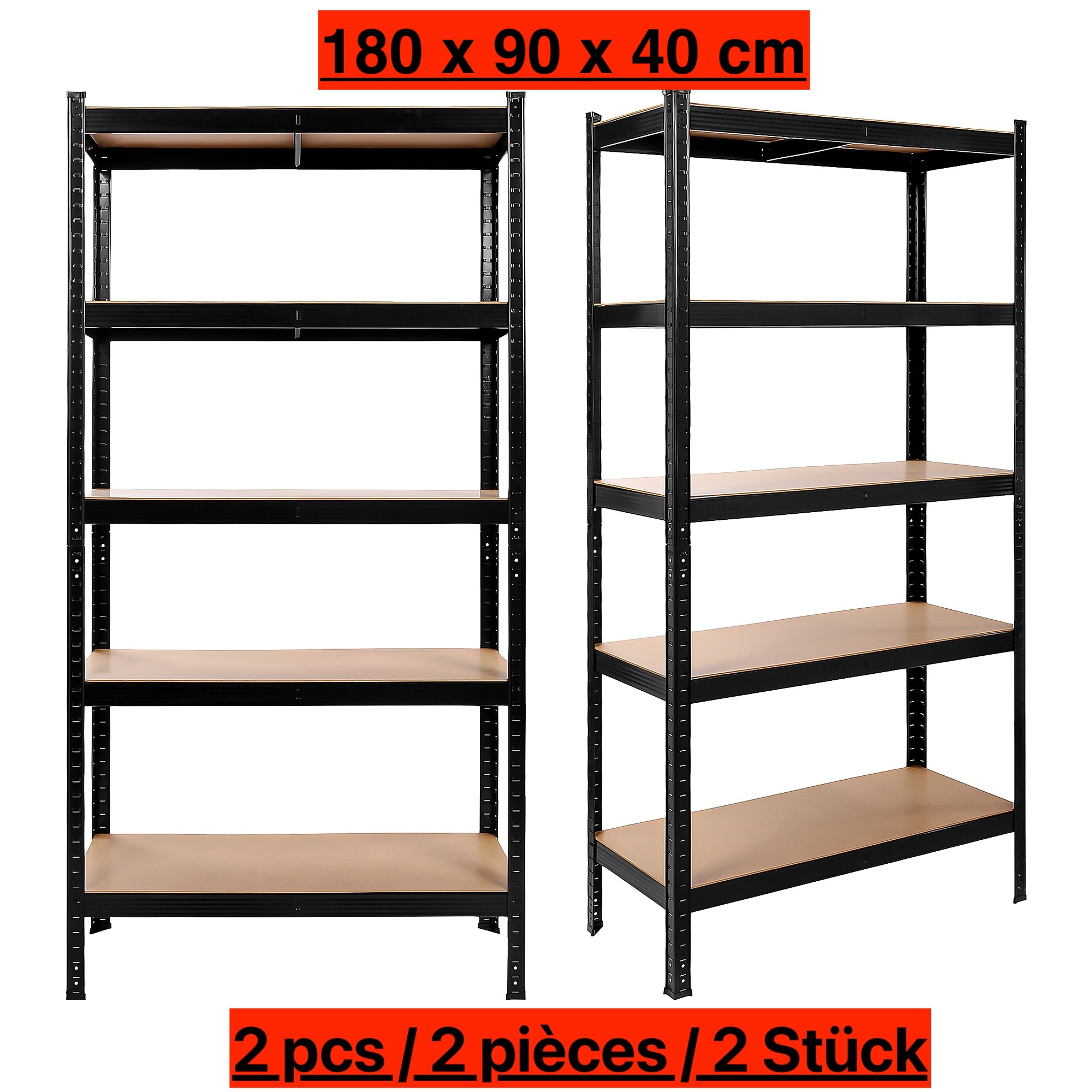TEMU 2-piece Shelving Unit Set - 2-180x90x40 Cm - Metal Storage Rack - Pantry Cabinet - Warehouse Shelving - 5 Shelves - 175kg Per Shelf, 875kg Total