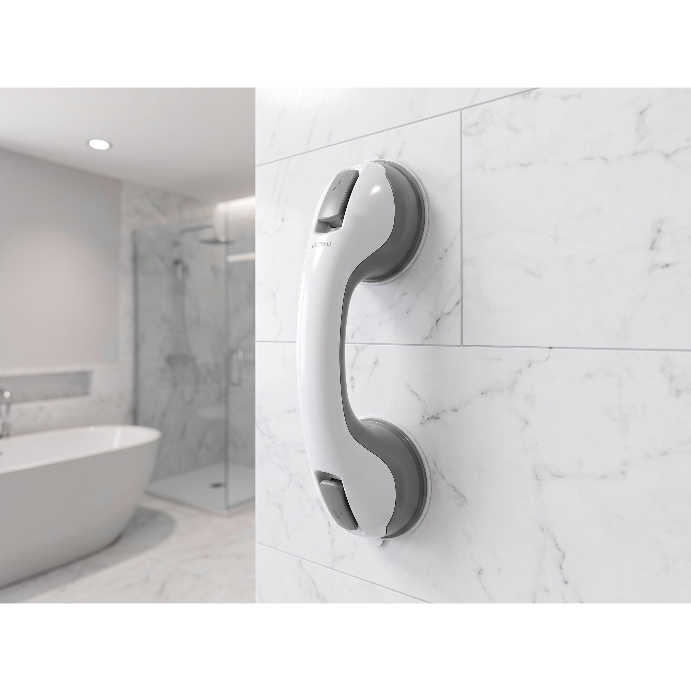 TEMU Safety Handle With Double Suction Cup Lever, Anti-slip Removable Handle Without Holes, Support For Shower, Bathtub And Smooth Tiles, 29 Cm