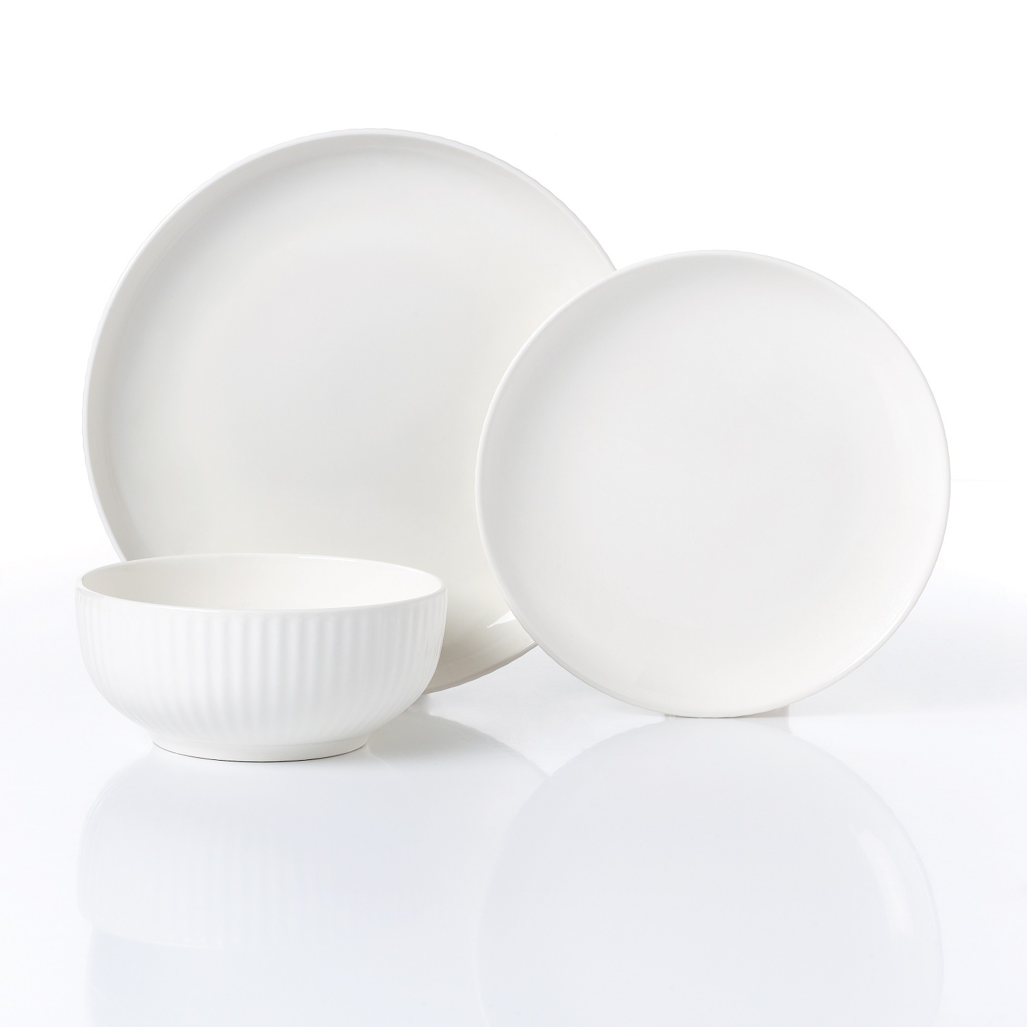 18pc Luna White Porcelain Embossed Dinner Set