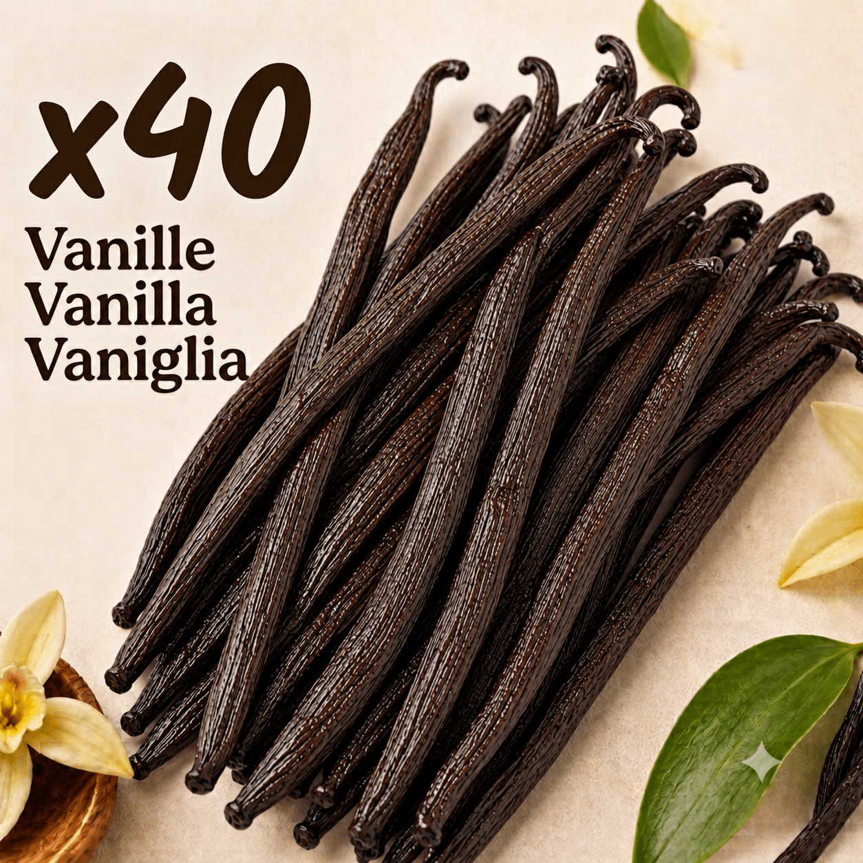 Image of 40 Grand Cru Vanilla Pods • Extra Gourmet Quality Vanillas • Soft And Fleshy Pod • Ideal For Pastry And Cooking • Resealable Bag - Long Shelf Life • Prestige Selection Vanilla Natura