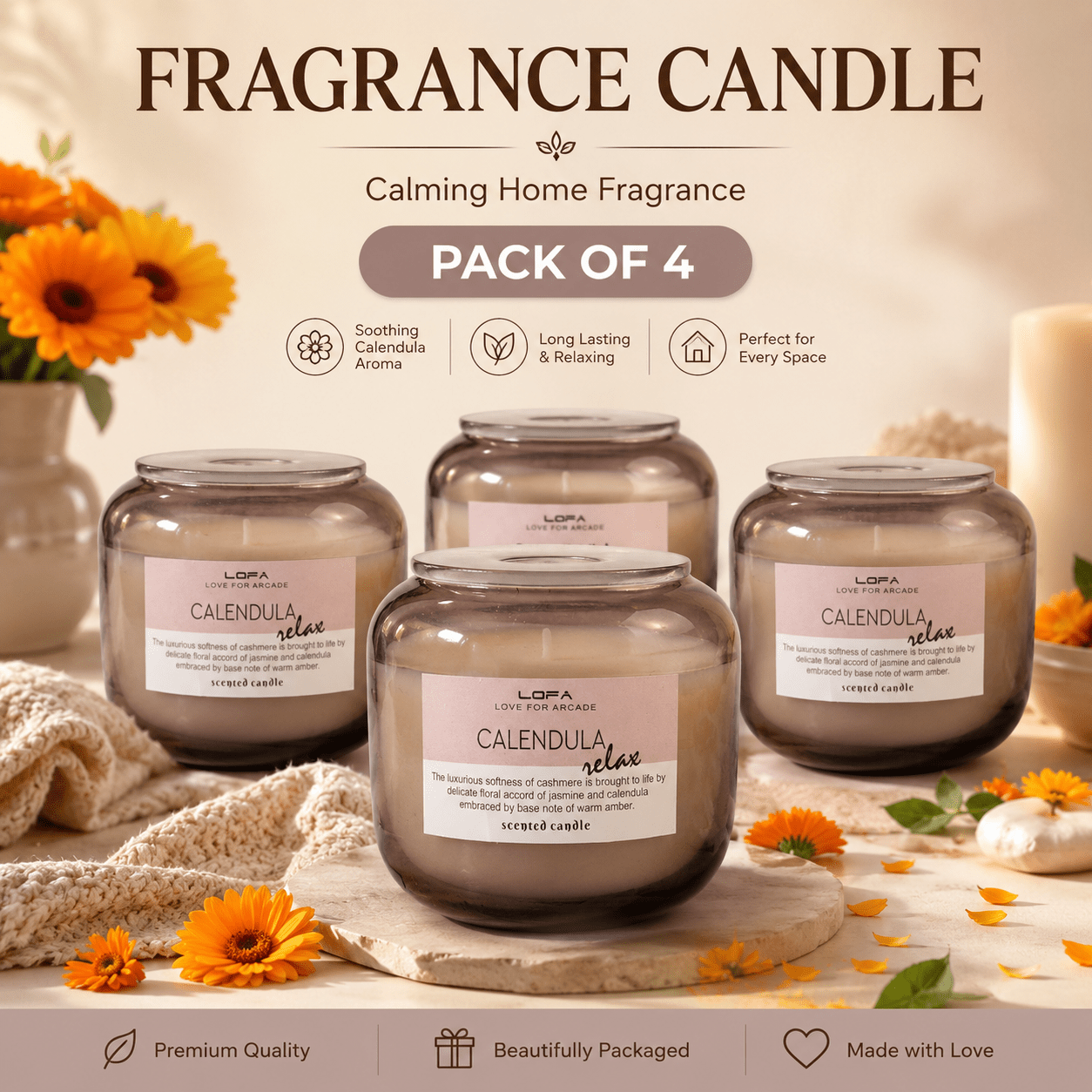 TEMU Scented Candle Gift Set, Pack Of 4 – Large Glass Jar Fragrance Candles For Home, Bedroom, Bathroom & Relaxation Décor
