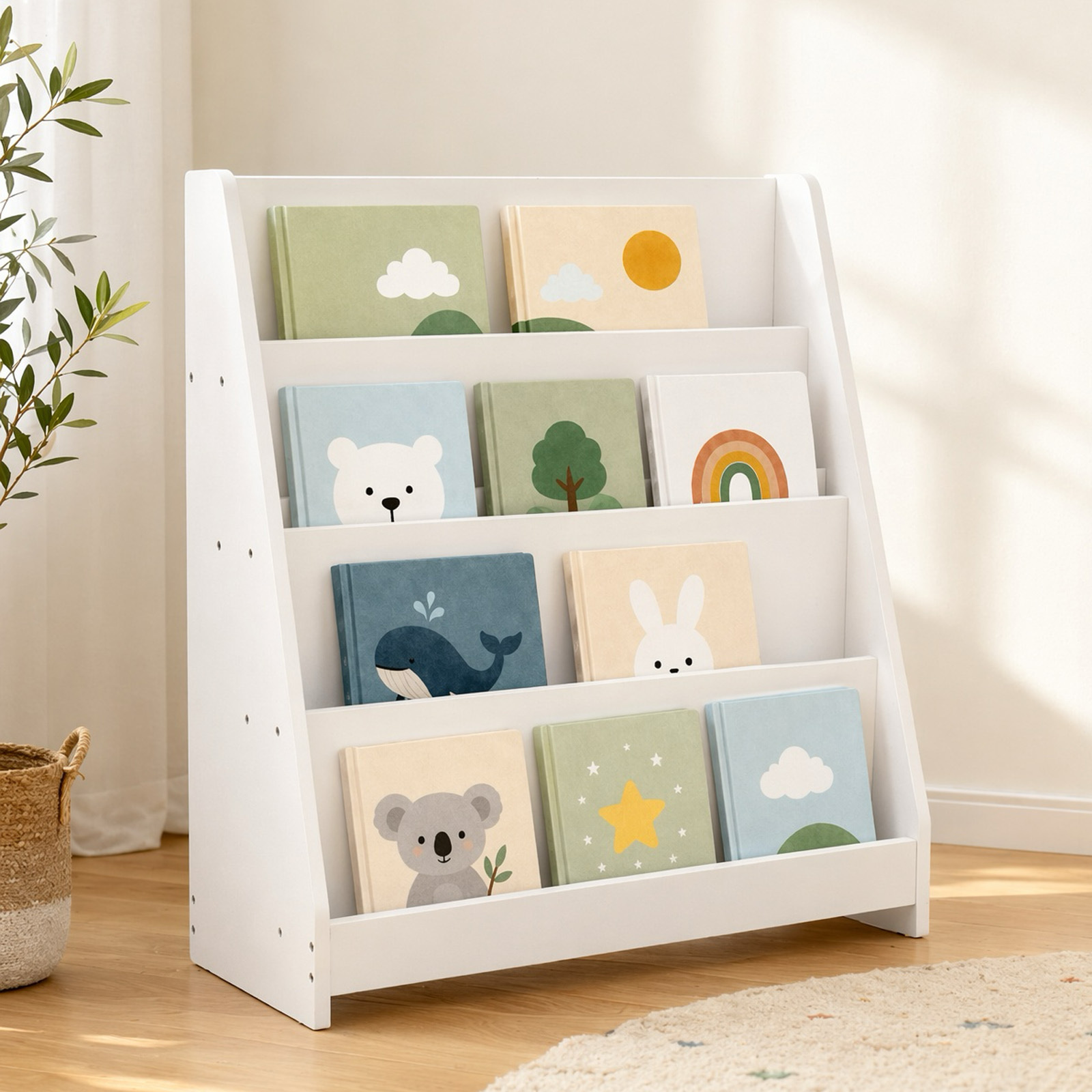 Image of Solid Wood Bookshelf Creative Storage Rack Standing Bookcase Picture Frame Shelf, Usable Frames