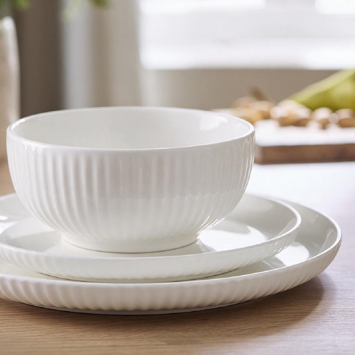 18pc Luna White Porcelain Embossed Dinner Set
