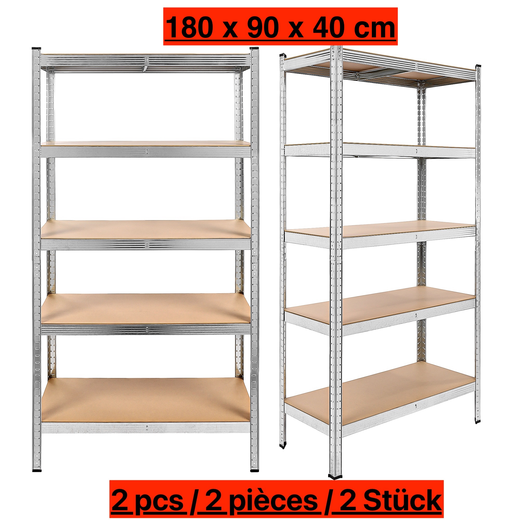 2-piece Shelving Unit Set - 2-180x90x40 Cm - Metal Storage Rack - Pantry Cabinet - Warehouse Shelving - 5 Shelves -…: retailer-supplied image