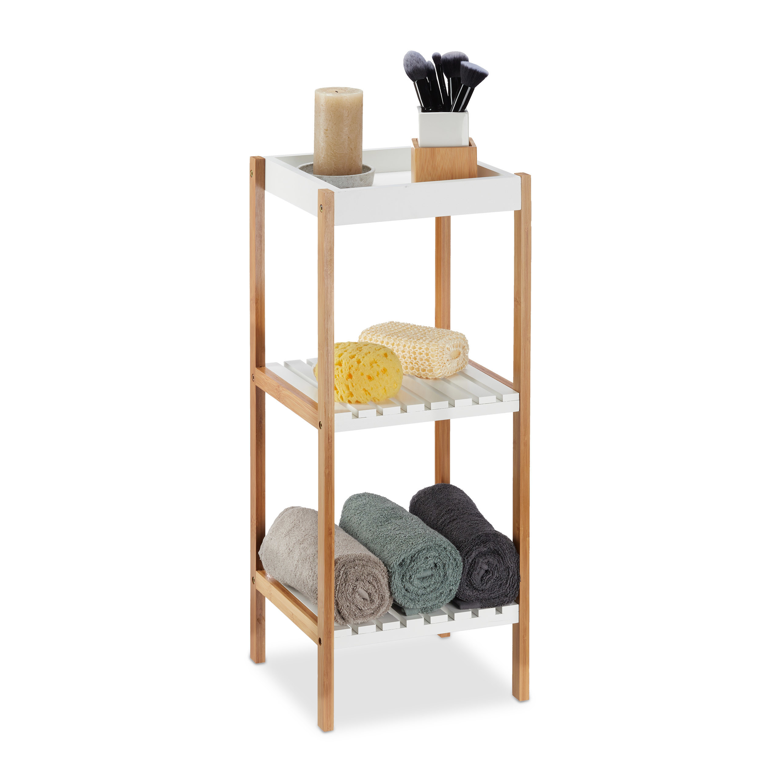 Bathroom Shelf In Natural/white - (w)30 X (h)72 X (d)29 Cm