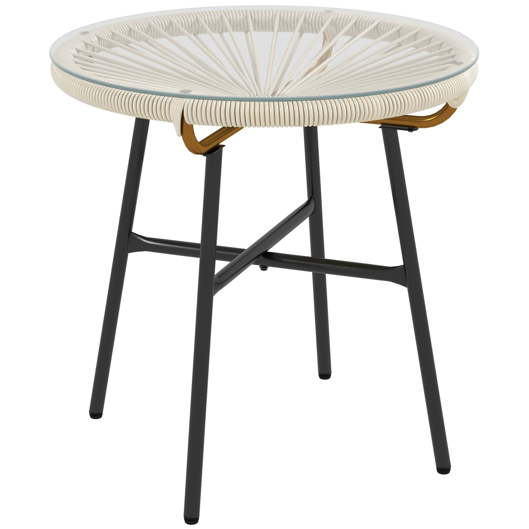 Outsunny Round Table In Resin Wicker And Tempered Glass Top Ø 50 X 50 Cm Cream