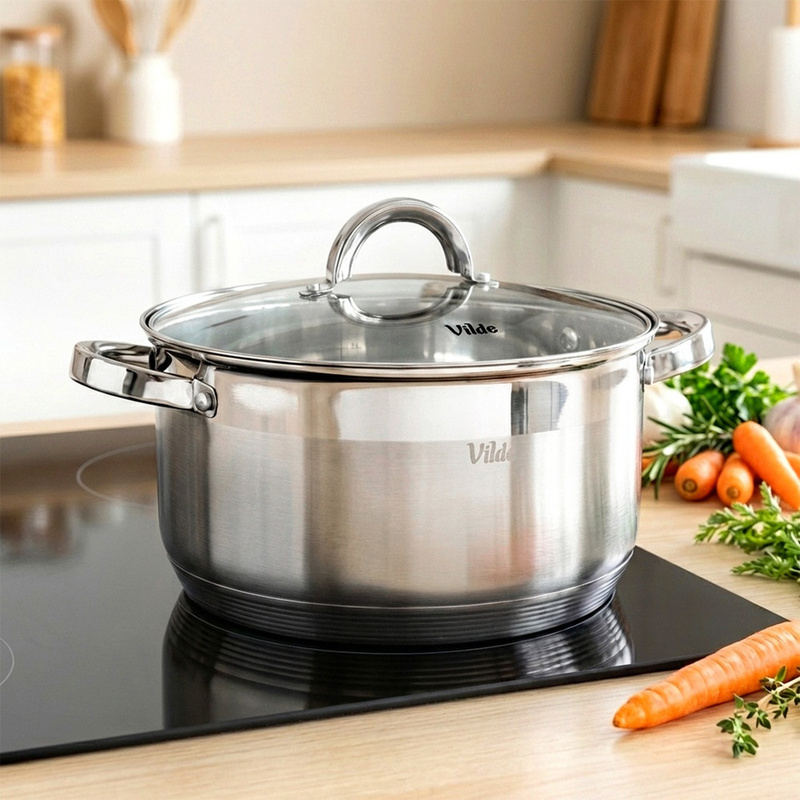 TEMU Stainless Steel Pot With Glass Lid Inoxcellent 24 Cm, 5.8 L - A Versatile Pot For Cooking, , And Baking, Resistant To High Temperatures, Ideal