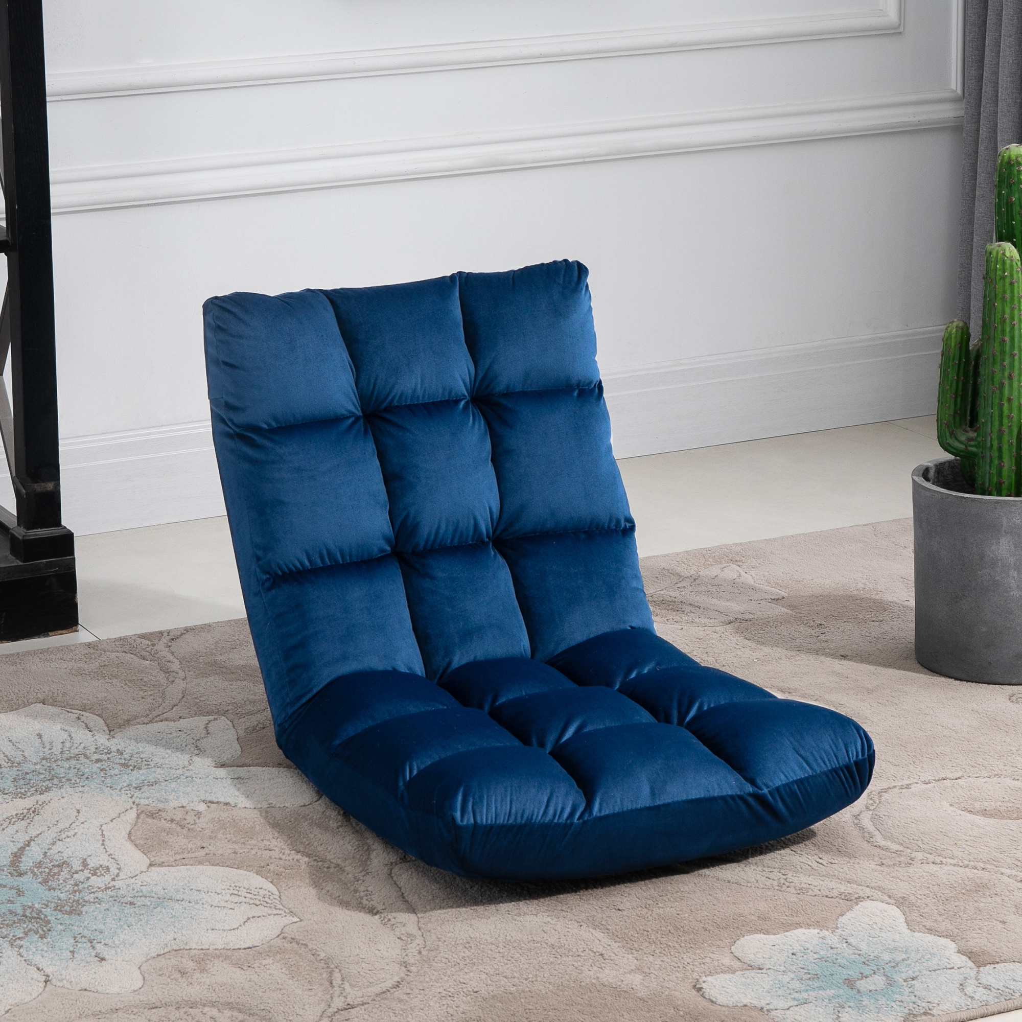 Floor Chair 3-in-1 Folding Floor Chair With Backrest 13 Adjustable Folding Reclining Seat Cushion Blue Metal Foam 55 X 71 X 53.5 Cm