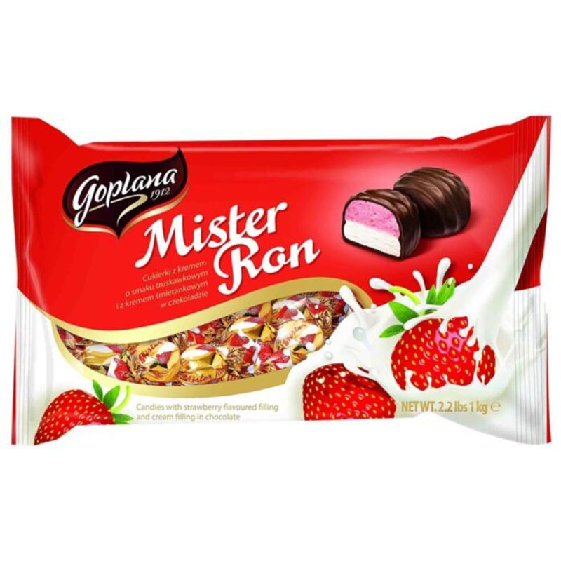 Image of Solidarność Mister Ron Strawberry Flavored Cream With Whipped Cream In Chocolate 1 Kg (note: Since The Original Text Is A Proper Noun/brand Name, It Remains Unchanged In The Translation.)