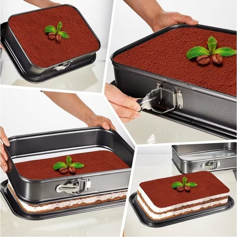 Image of Rectangular Cake Pan Baking Tray With Clip, Large, 33x23 Cm