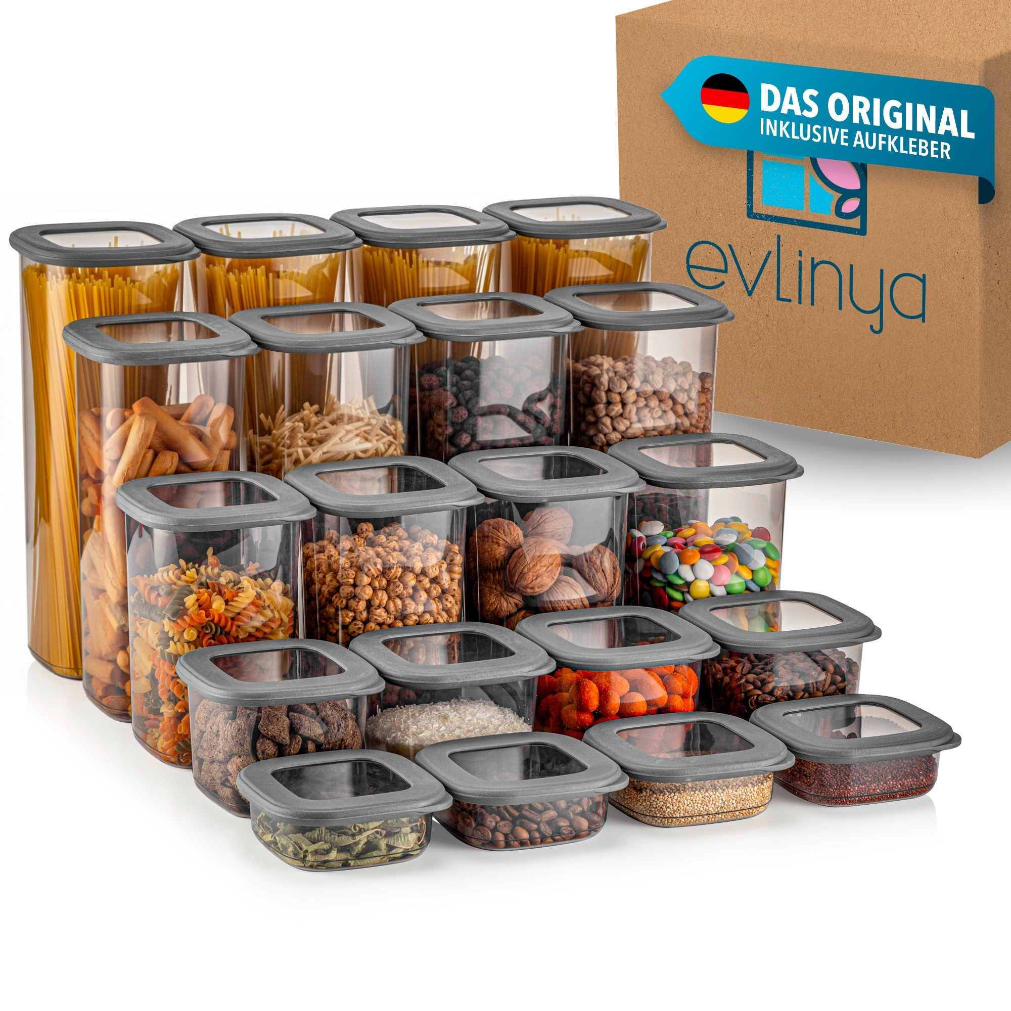 Evlinya Food Storage Container Set – Airtight Food Storage Containers With Lids, Stackable Kitchen And Fridge Organizer For Food Storage And Kitchen Organization – 20-piece Mix Set