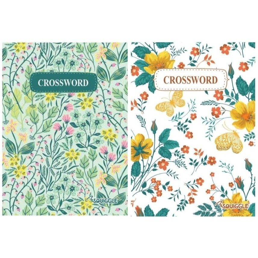 TEMU Bg Squiggle - Floral Cover Travel Size 7"x5" Puzzle Books 100+ Puzzles Per Book Crossword Puzzles - Set Of 2