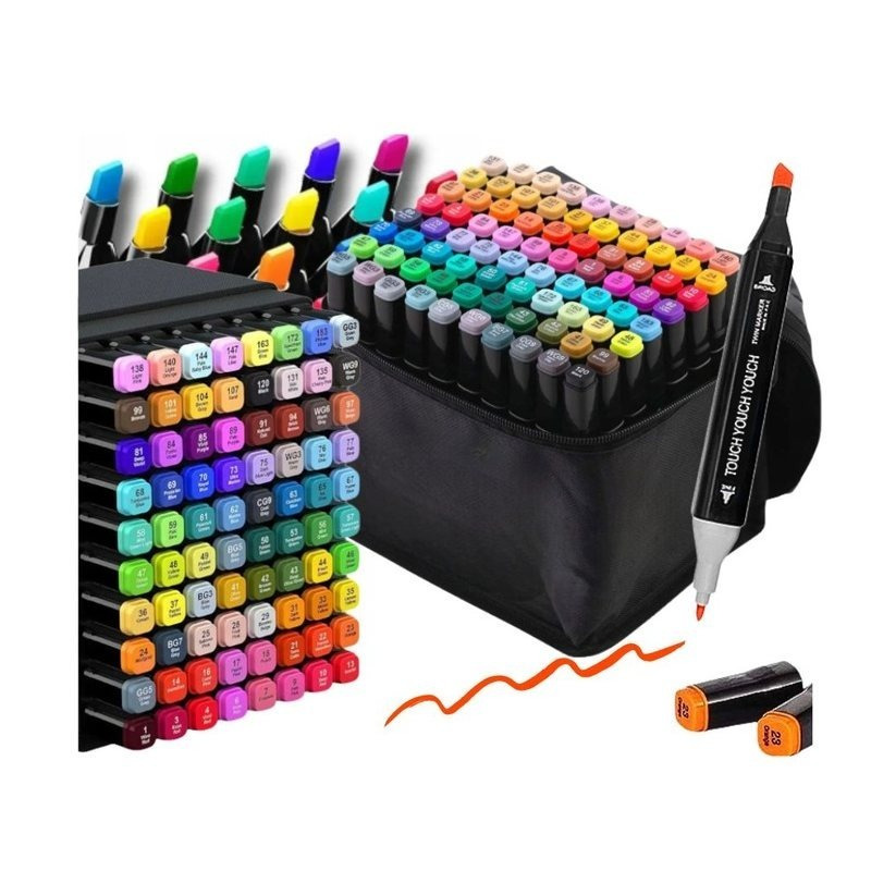 Marker Alcohol Set 100pcs+drawstring Bag Paint Markers Fluorescent Double-sided: retailer-supplied image