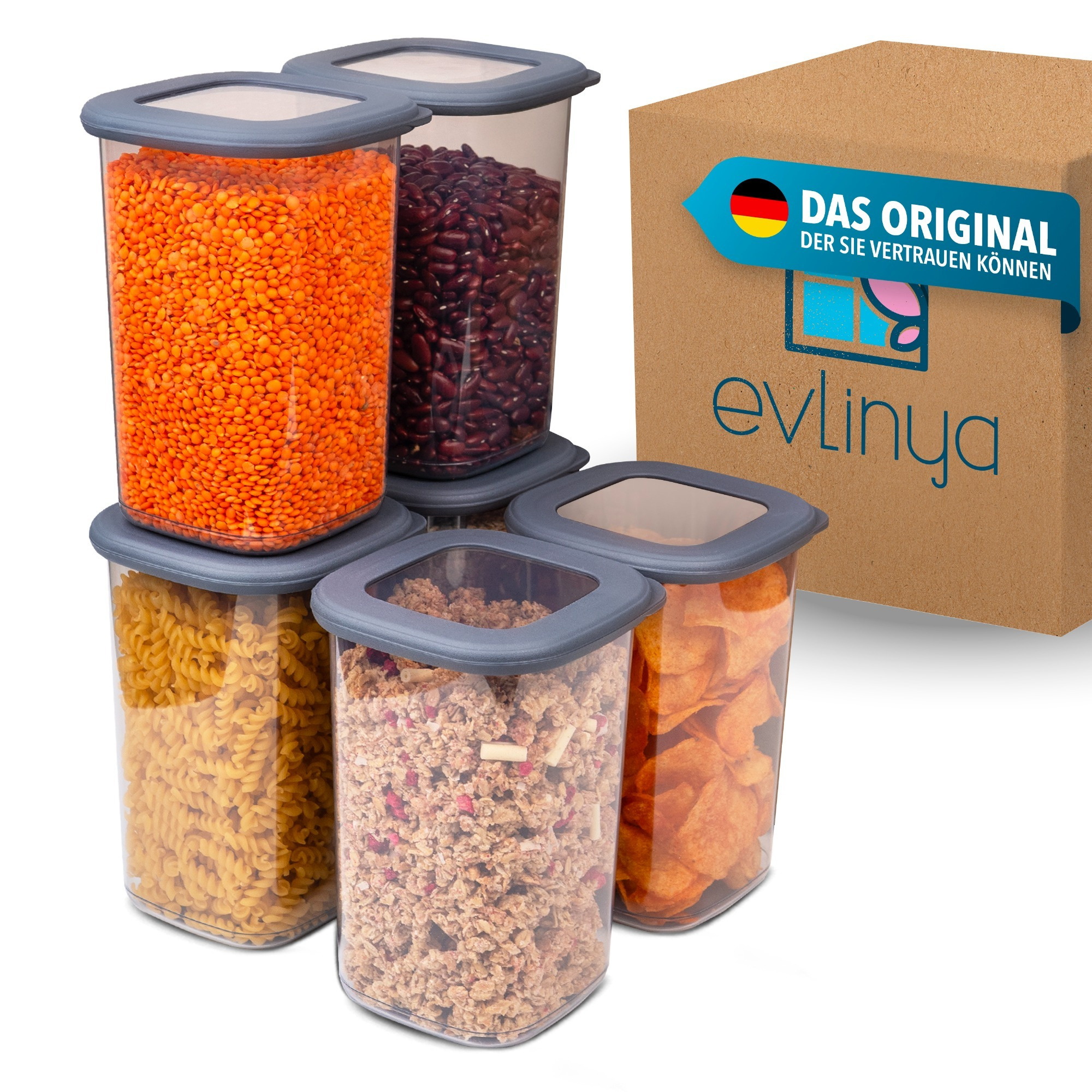 Evlinya Food Containers - Fresh Keeping Cans Set With Lid, Stackable Storage Box Organizer And Refrigerator Organizer, For Storing Food And Kitchen Organizer And Storage - 6pcs Set 1200 Ml