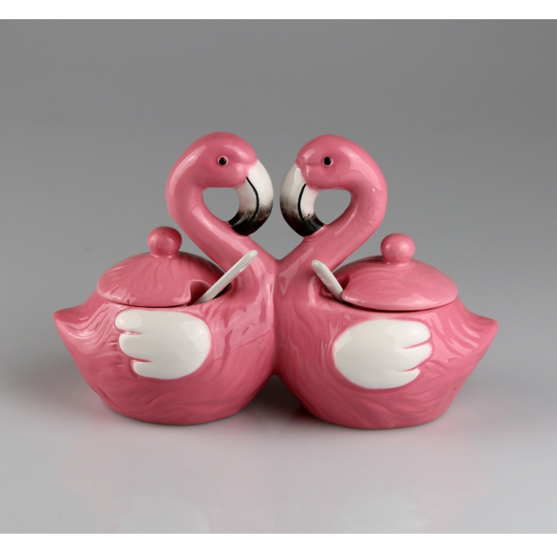 Image of Sugar Bowl Flamingo Made Of Ceramic - Decorative Sugar Bowl In Flamingo Design 21x14 Cm