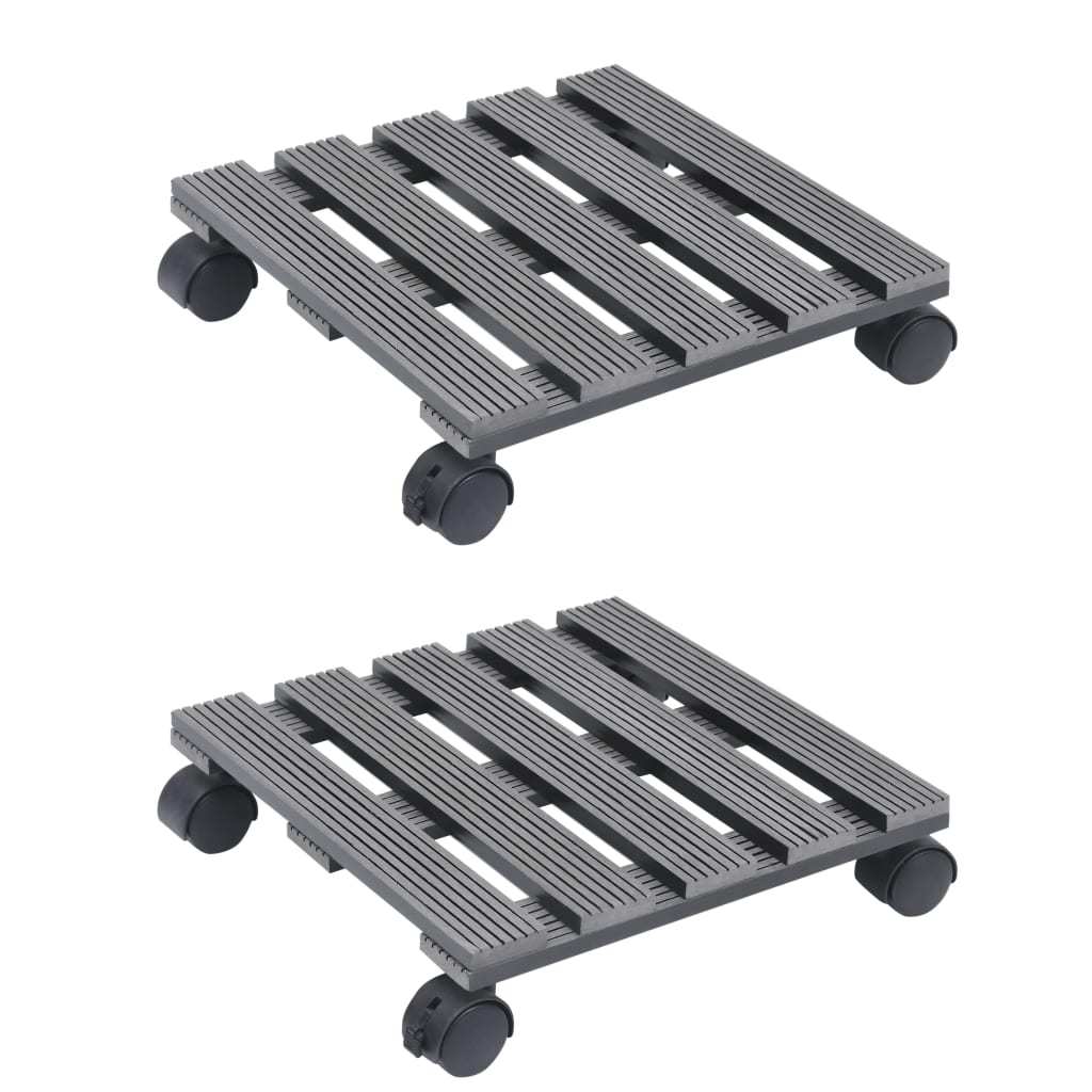 Vidaxl 2x Plant Rollers With Brakes Flower Roller Transport Roller Rolling Board Pot Planter Roller Grey 30x30x7.5cm Wpc