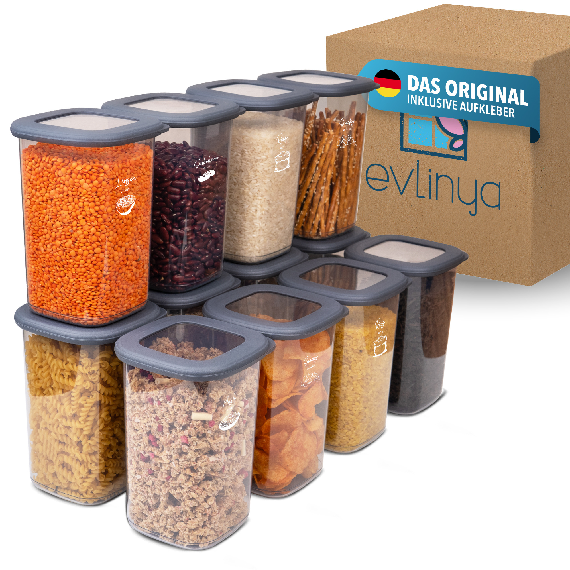 Evlinya Food Containers - Freshness Preserving Cans Set With Lid, Stackable Storage Box Organizer And Refrigerator Organizer, For Storing Food And Kitchen Organization And Storage - 12pcs Set 1200 Ml