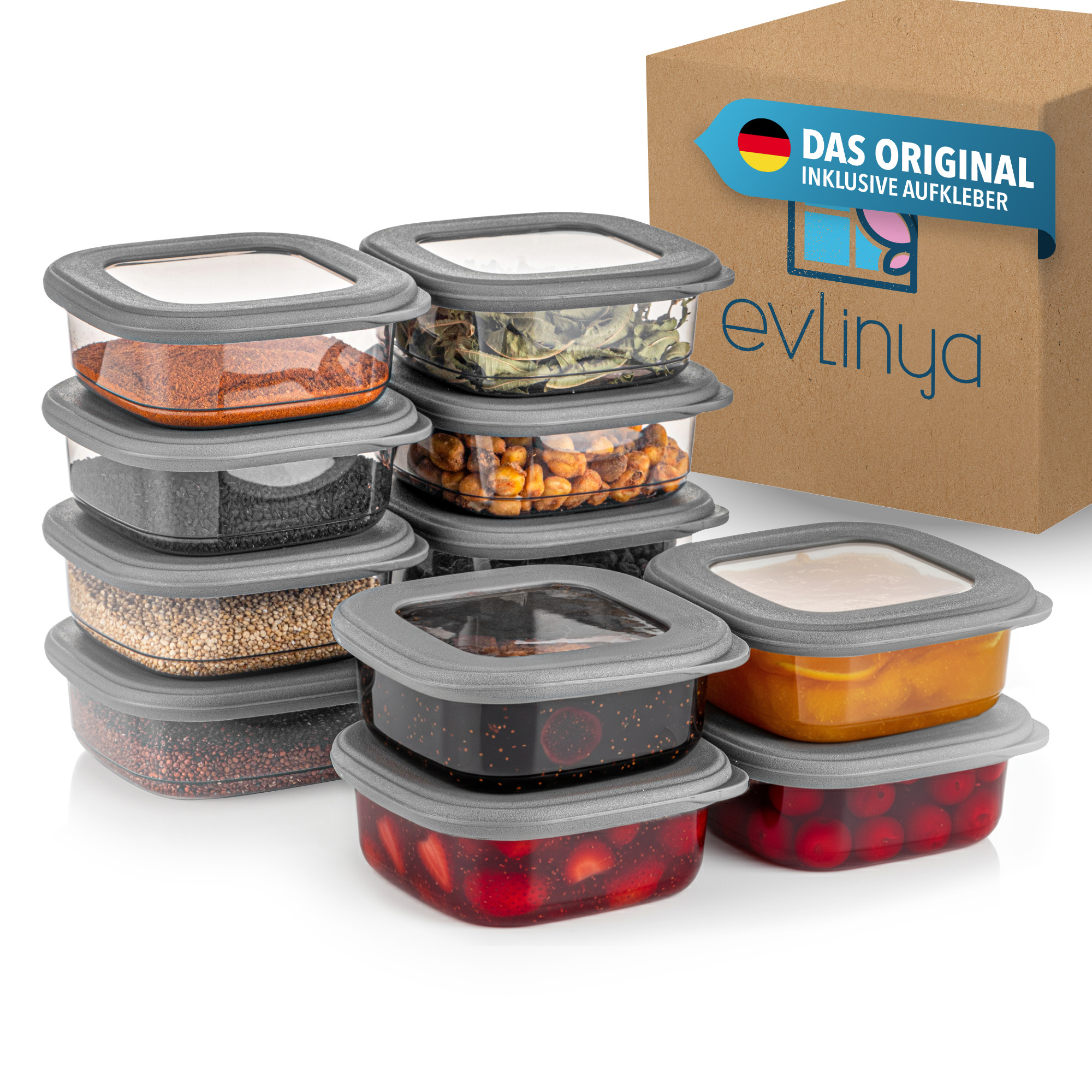Evlinya Food Containers - Freshness Preserving Cans Set With Lid, Stackable Storage Box Organizer And Refrigerator Organizer, For Storing Food And Kitchen Organization And Storage - 12pcs Set 250 Ml