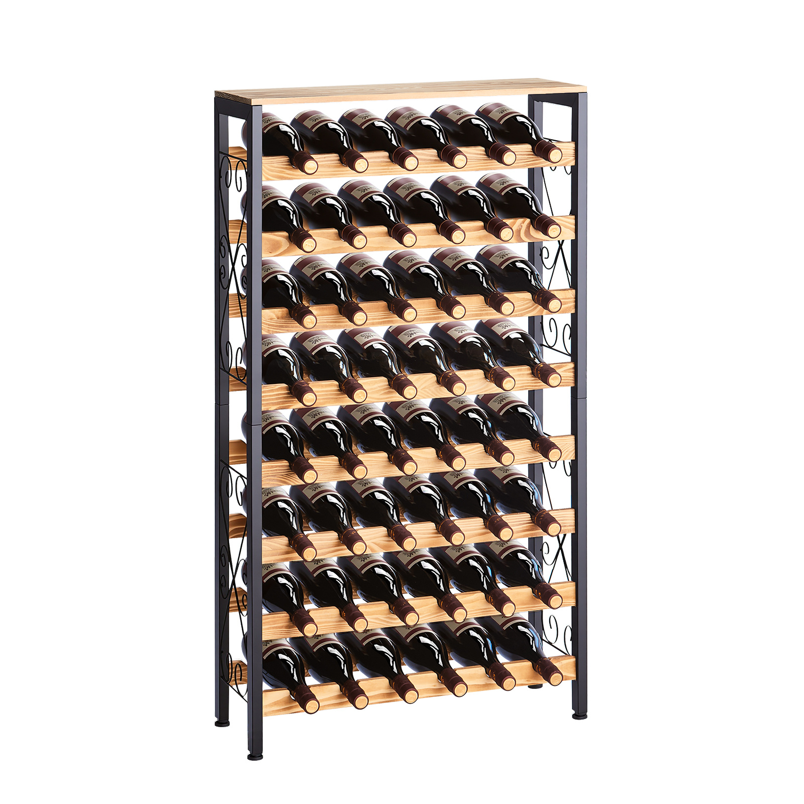Image of Vevor 48 Bottle Wine Rack, 8-tier Iron Wine Bottle Holder With Wood Table Top, Freestanding Floor Display Wine Storage Shelves, For Kitchen Pantry, Cellar, Bar, Dining Room, 26''l X 9.3''w X 46.9''h