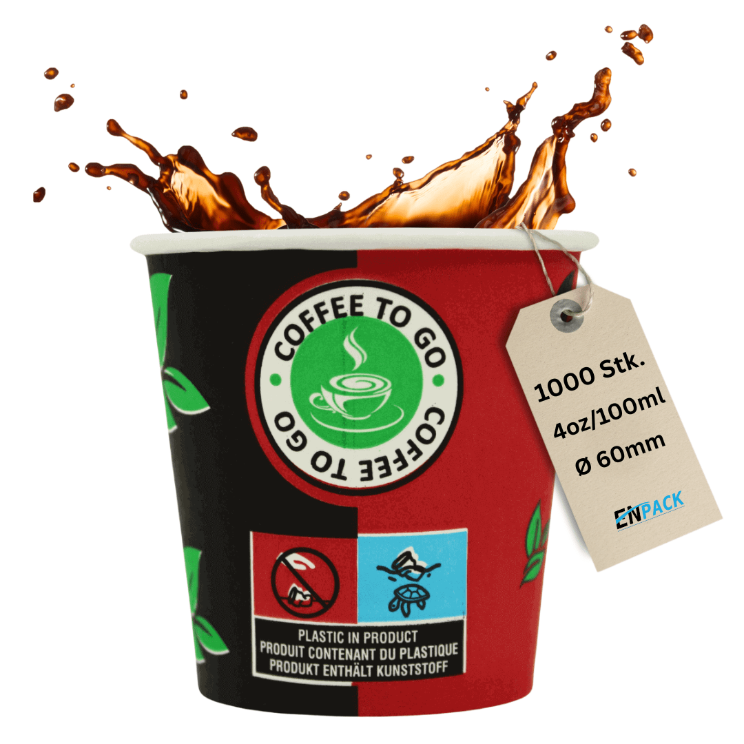 E-shop Enpack Pappbecher 100 ml aus Kraftpapier – 1000 Stück schwarz/rot | Coffee To Go Becher | Einweg Kaffeebecher für Espresso, Kaffee, Tee &