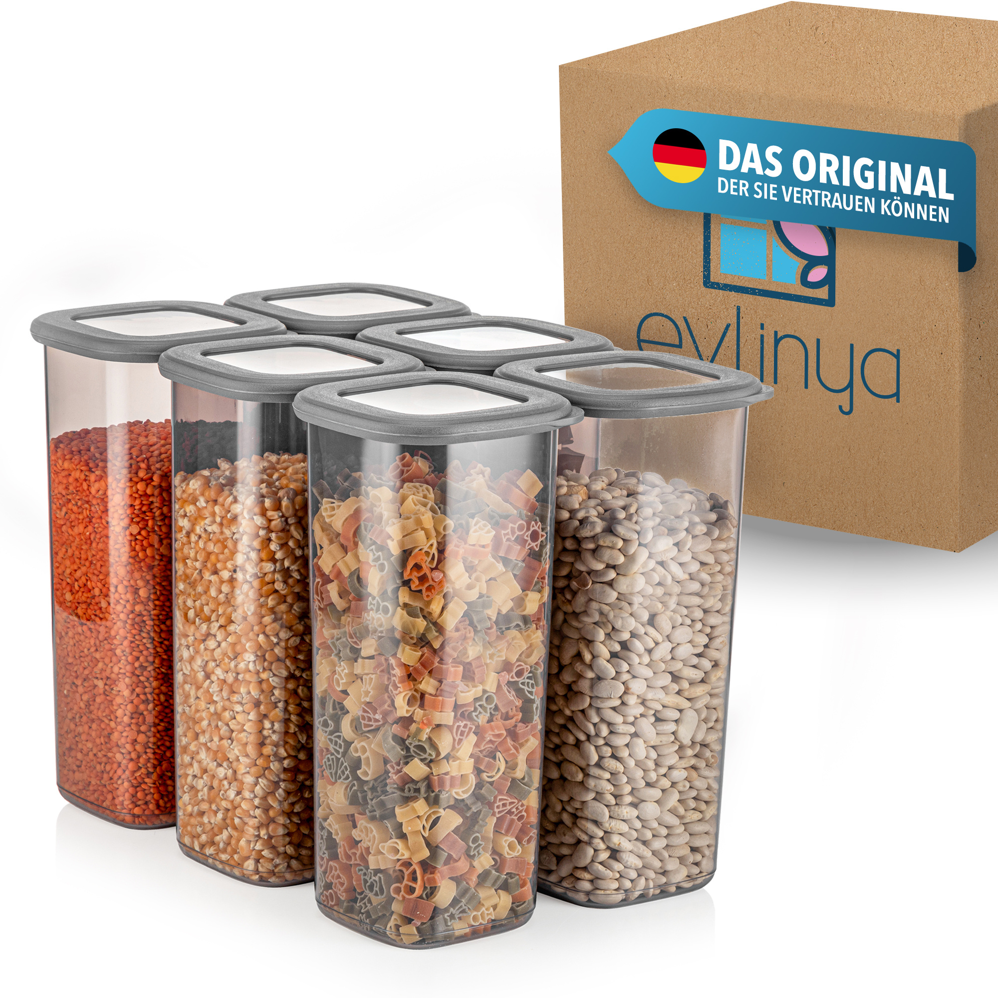 Evlinya Food Containers - Freshness Preserving Cans Set With Lid, Stackable Storage Box Organizer And Refrigerator Organizer, For Storing Food And Kitchen Organization And Storage - 6pcs Set 1750 Ml