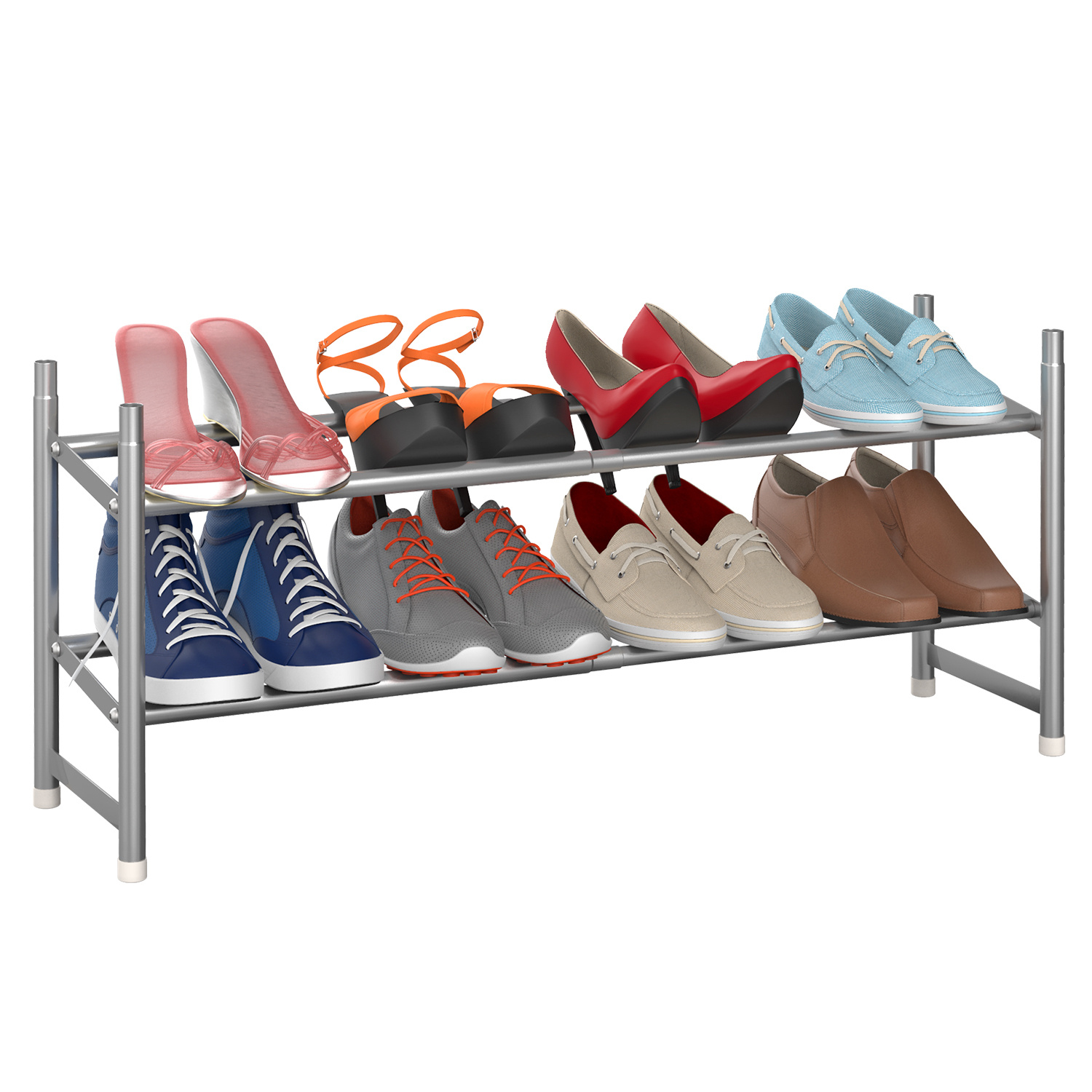 TEMU Vinsani 2 Tier Minimalist Shoe Rack Extendable Adjustable Metal Organiser Open Storage Stand Holds 8 Pairs Of Shoes Heavy Duty Storage Unit Easy