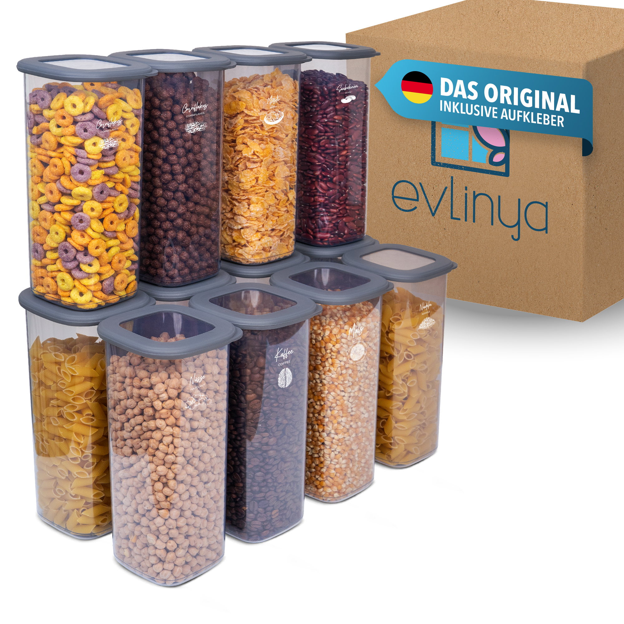 Evlinya Food Storage Container Set – Stackable Food Storage Containers With Lids, Kitchen And Fridge Organizer For Food Storage And Kitchen Organization – 12-piece Set, 1750 Ml