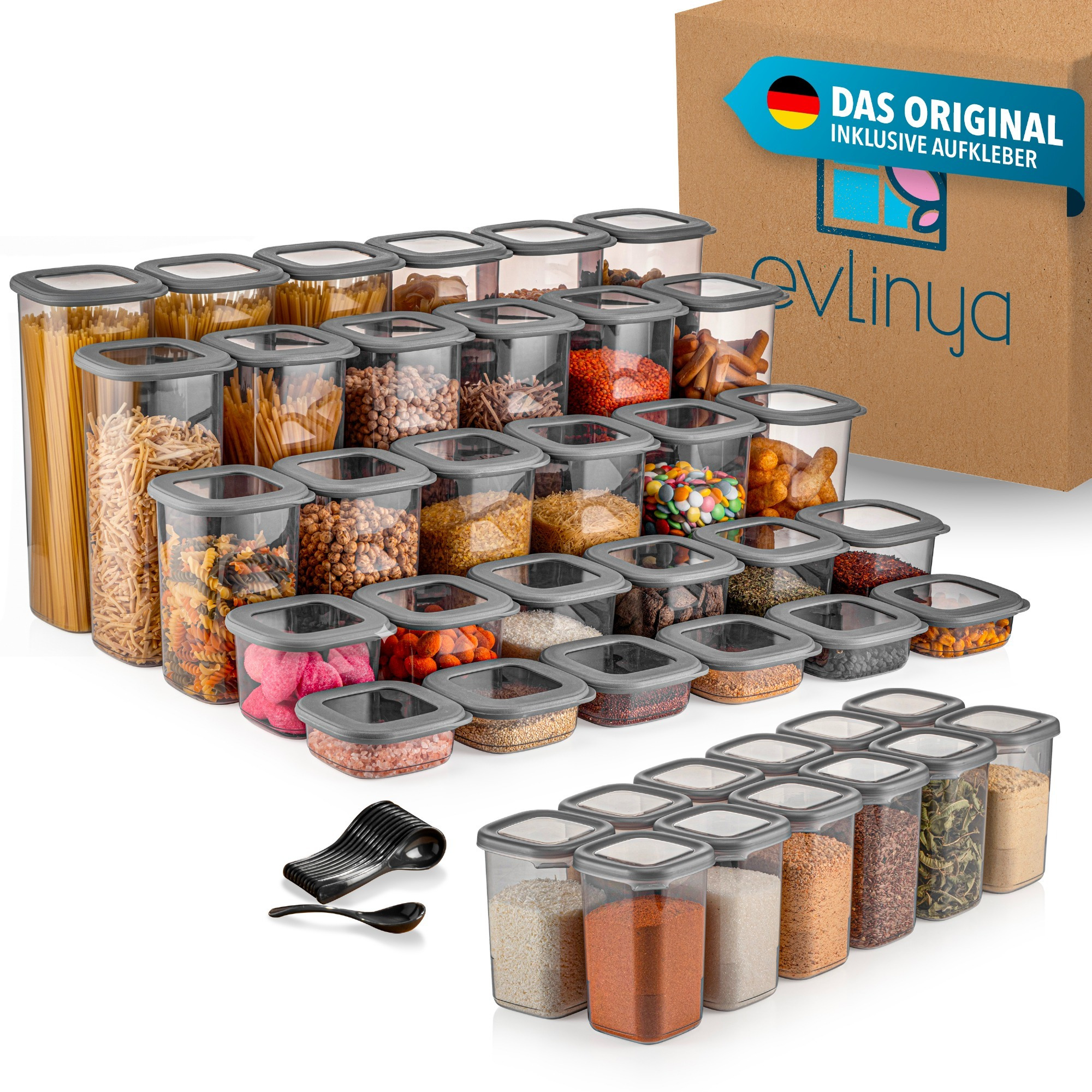 Evlinya Food Storage Container Set – Stackable Food Storage Containers With Lids, Kitchen And Fridge Organizer For Food Storage And Kitchen Organization – 42-piece Mix Set