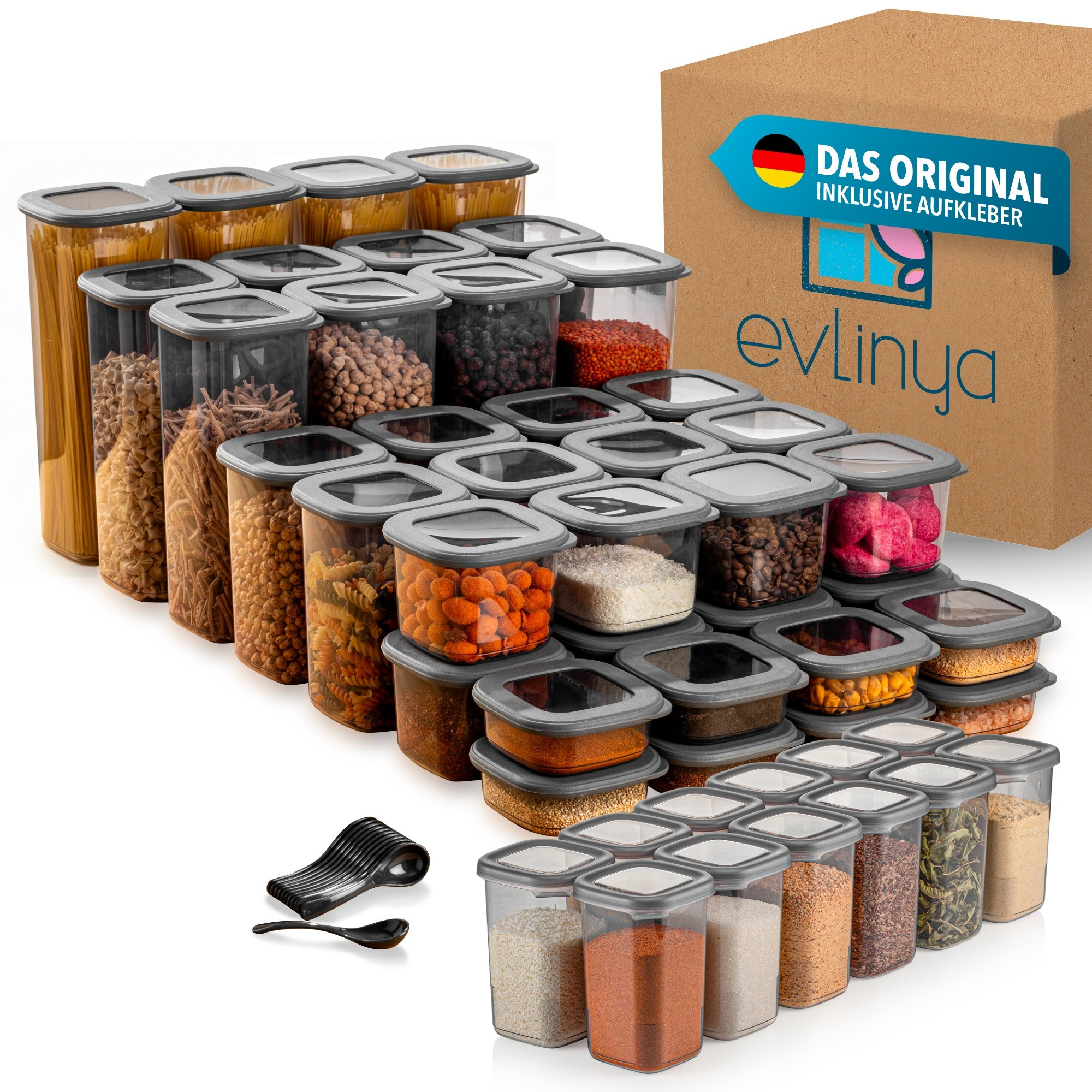 Image of Evlinya Food Storage Container Set – Airtight Food Storage Containers With Lids, Stackable Storage Boxes And Fridge Organizers, For Food Storage And Kitchen Organization – 48-piece Mix Set