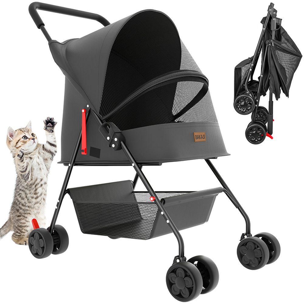 TEMU BAKAJI Cochecito para Mascotas con Carga de 15 kg, Plegable y Ahorrador de , Transportador para Perros y Gatos con Cesta de Almacenamiento,