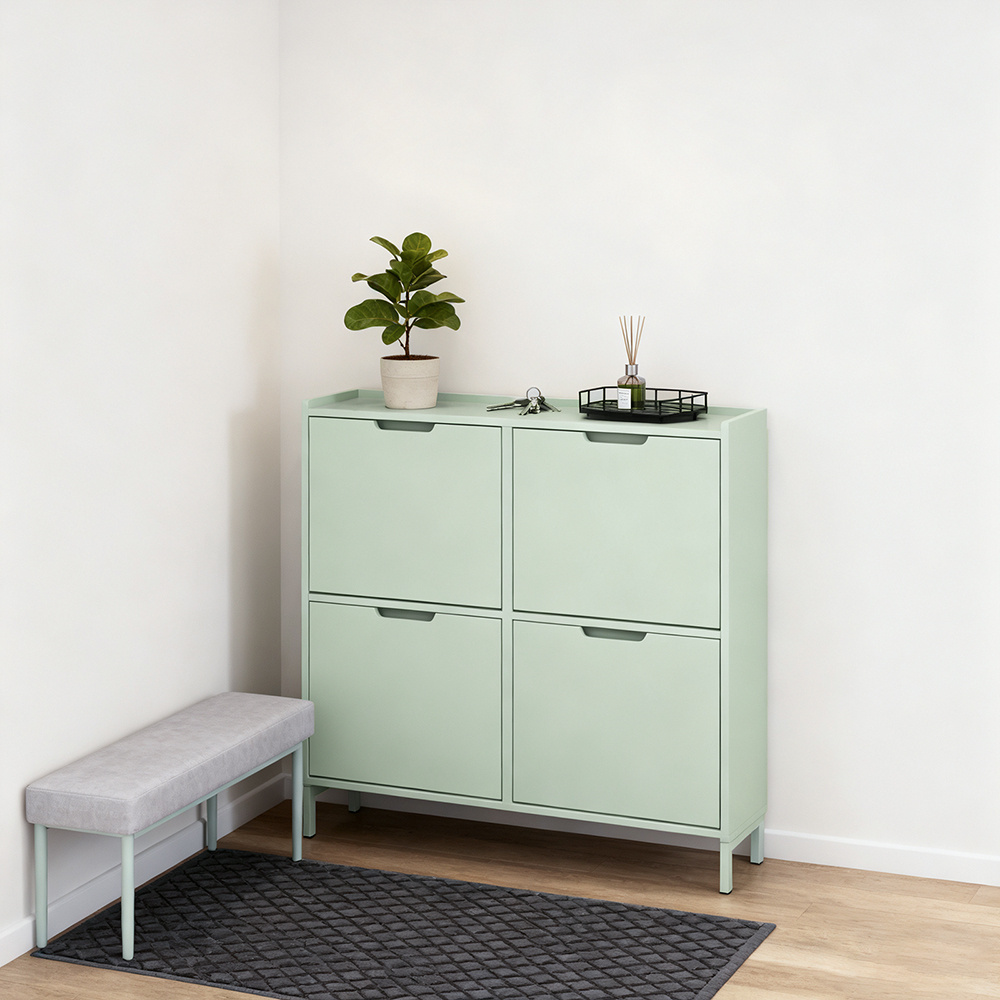 Image of Shoe Cabinet With , 1pc Of Shoe Cabinet For The Entrance Hall, Shoe Armoire, Shoe Storage, Compact Shoe Rack, Narrow For Small Entrance Or Corridors L100xp19xh91cm Green - Gts211-hs