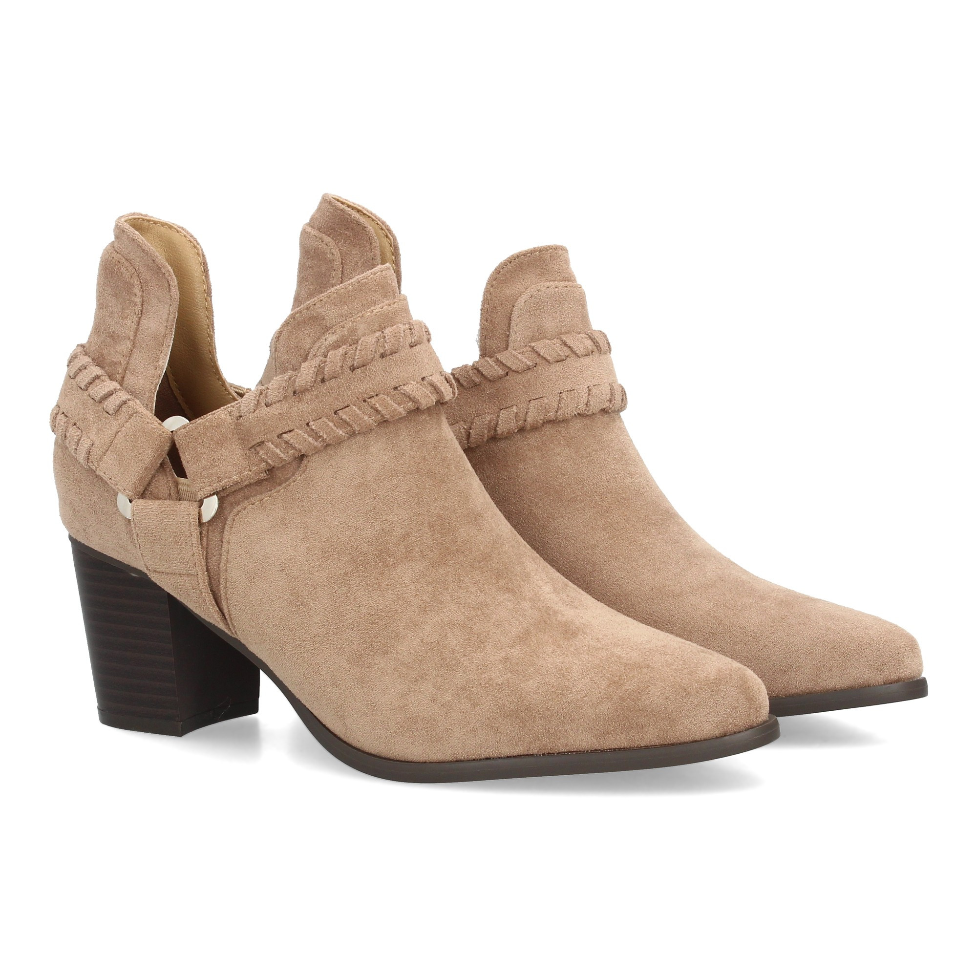 Image of Ankle Boot With Heel For Women With Straps And Triangular Detail With Open Lateral Cut, Finish For Mid-season. Comfortable Heel Ideal For Daily Use.