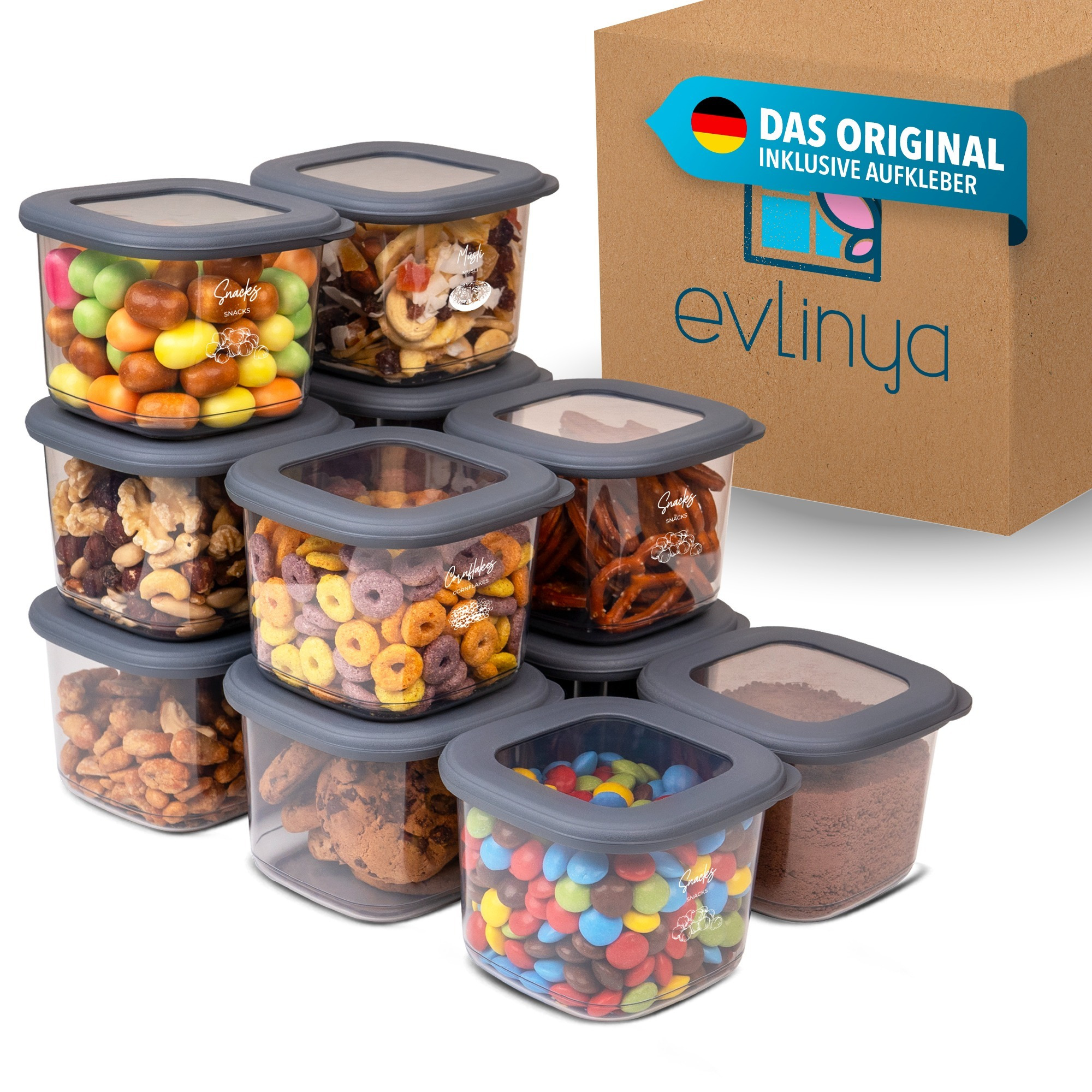 Evlinya Food Storage Container Set – Airtight Food Containers With Lids, Stackable Storage Boxes Organizer And Fridge Organizer, For Food Storage And Kitchen Organization – 12-piece Set, 550 Ml