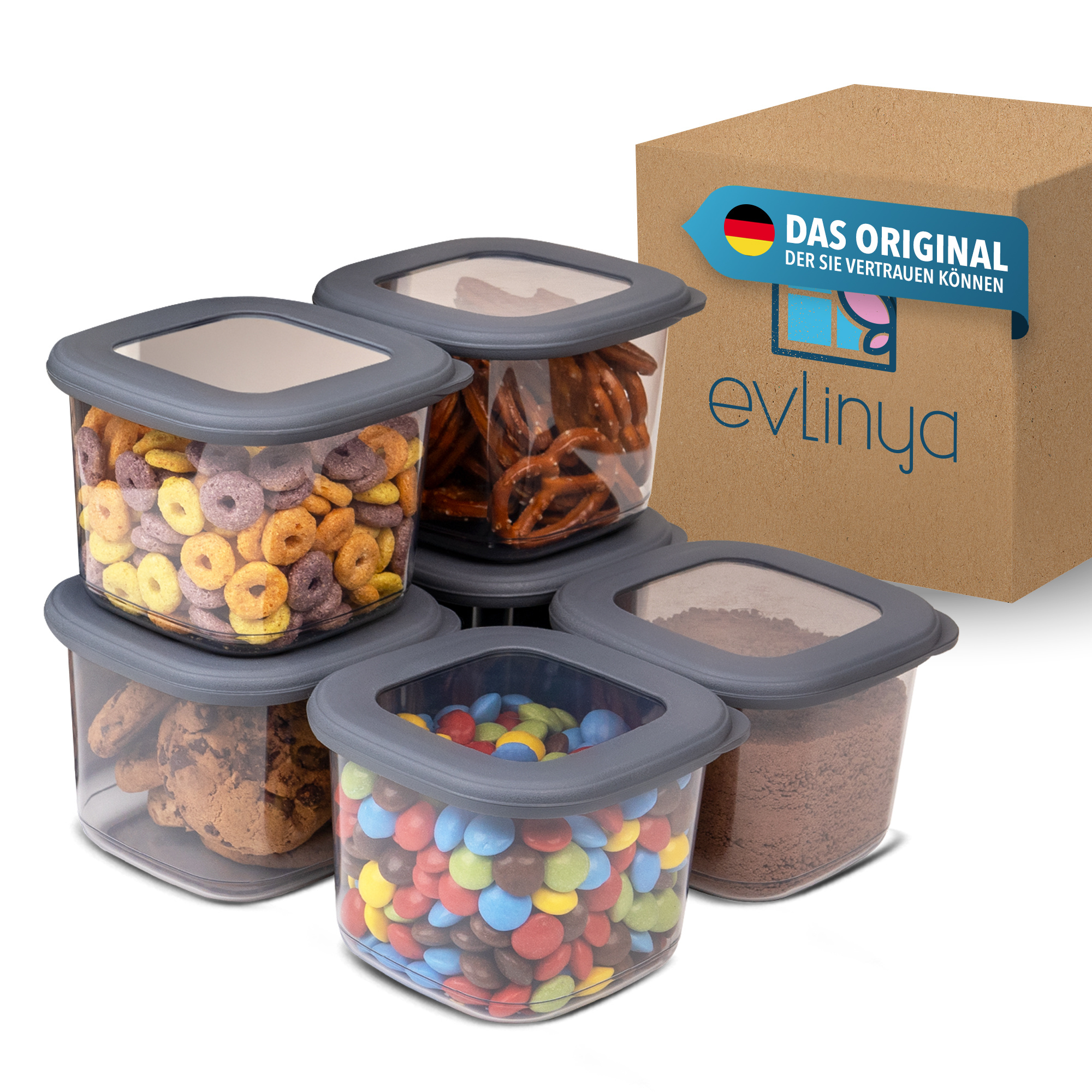 Evlinya Food Storage Container Set – Airtight Food Containers With Lids, Stackable Storage Boxes For Kitchen And Fridge Organization, For Food Storage And Kitchen Organization – 6-piece Set, 550 Ml