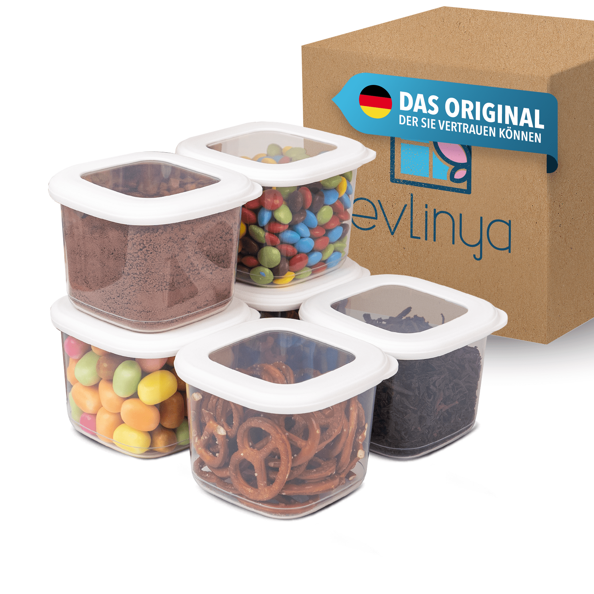 Image of Evlinya Food Storage Container Set – Airtight Food Containers With Lids, Stackable Storage Boxes Organizer And Fridge Organizer, For Food Storage And Kitchen Organization – 6-piece Set, 550 Ml, White