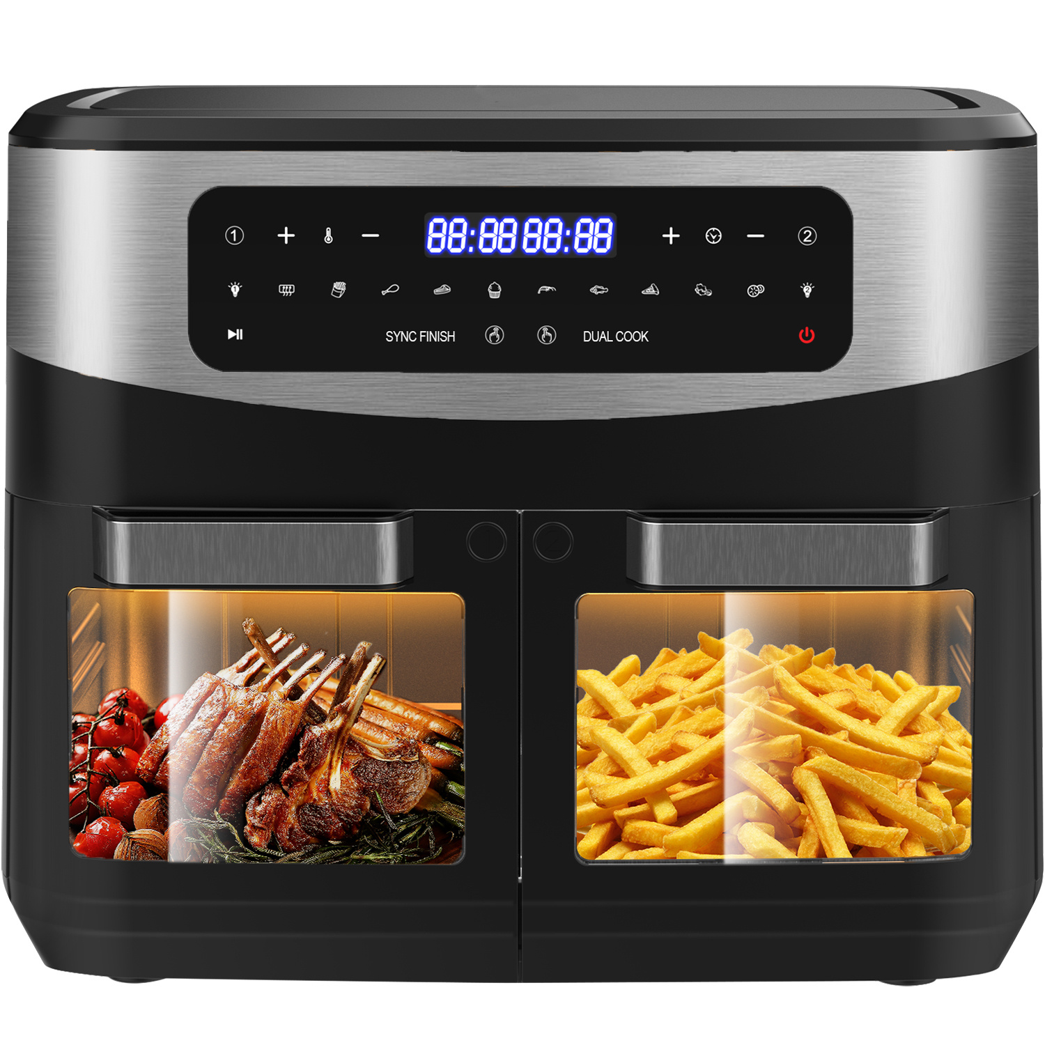 Image of 11l Hot Air Fryer 5.5l Design 2600w Fast Heating Led Touchscreen With Lighting And Viewing Window 8 Intelligent Programs Oil-free Low-fat Cooking Easy To Disassemble And Clean