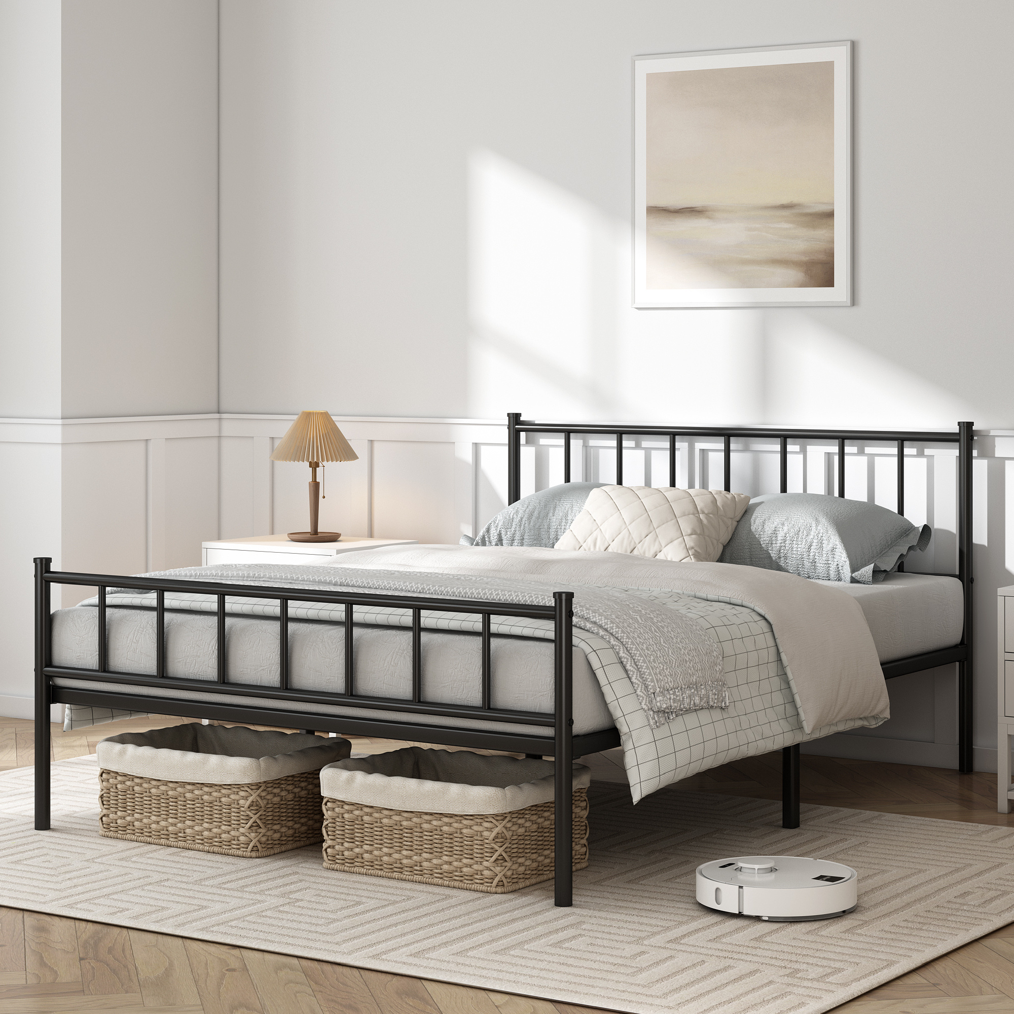 TEMU Metal Platform Bed Frame With Headboard, Footboard, Stable Metal Support And Underbed Storage Space, Spring Required